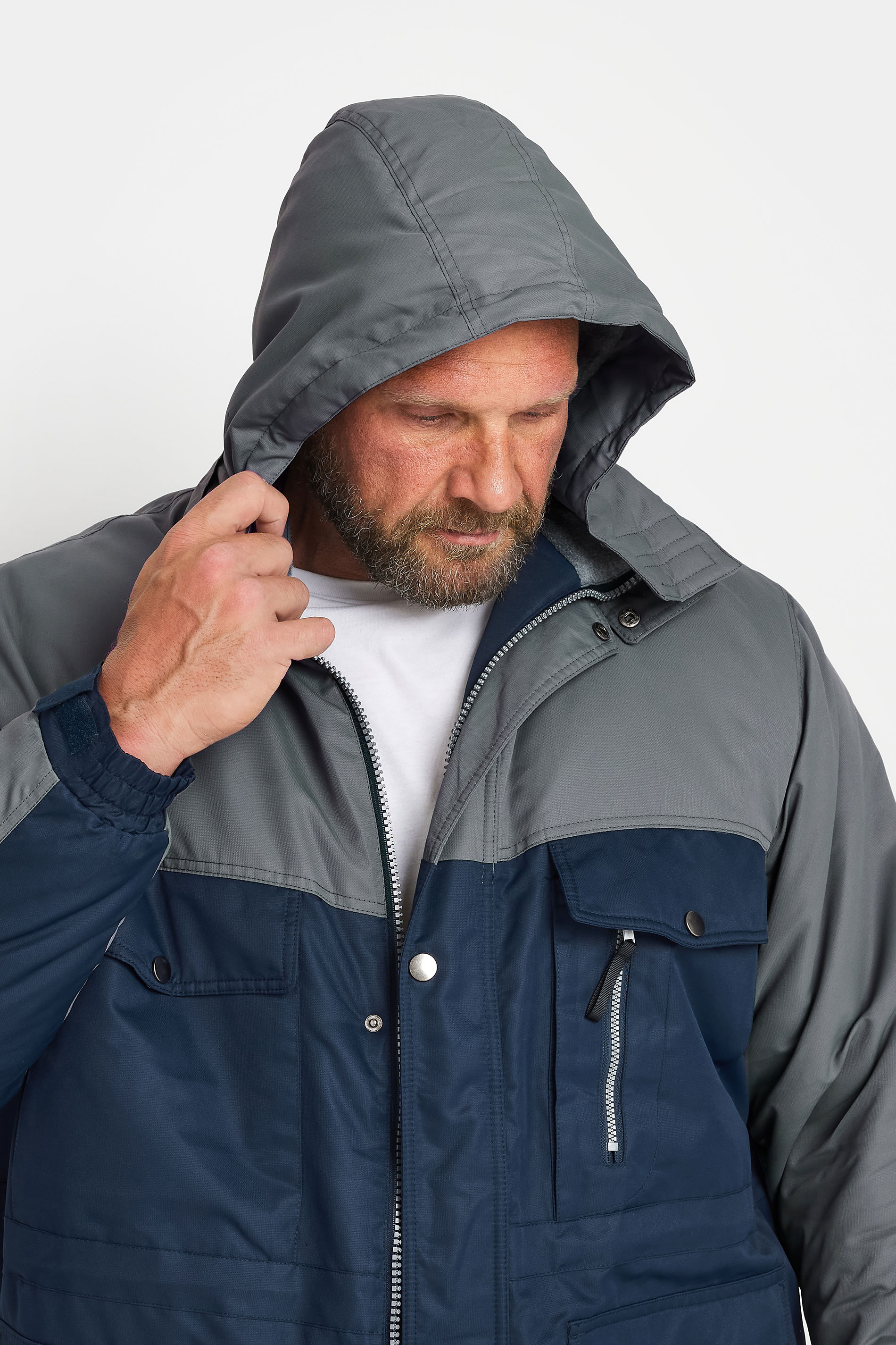 BadRhino Big & Tall Grey & Blue Fleece Lined Hooded Coat | BadRhino 2