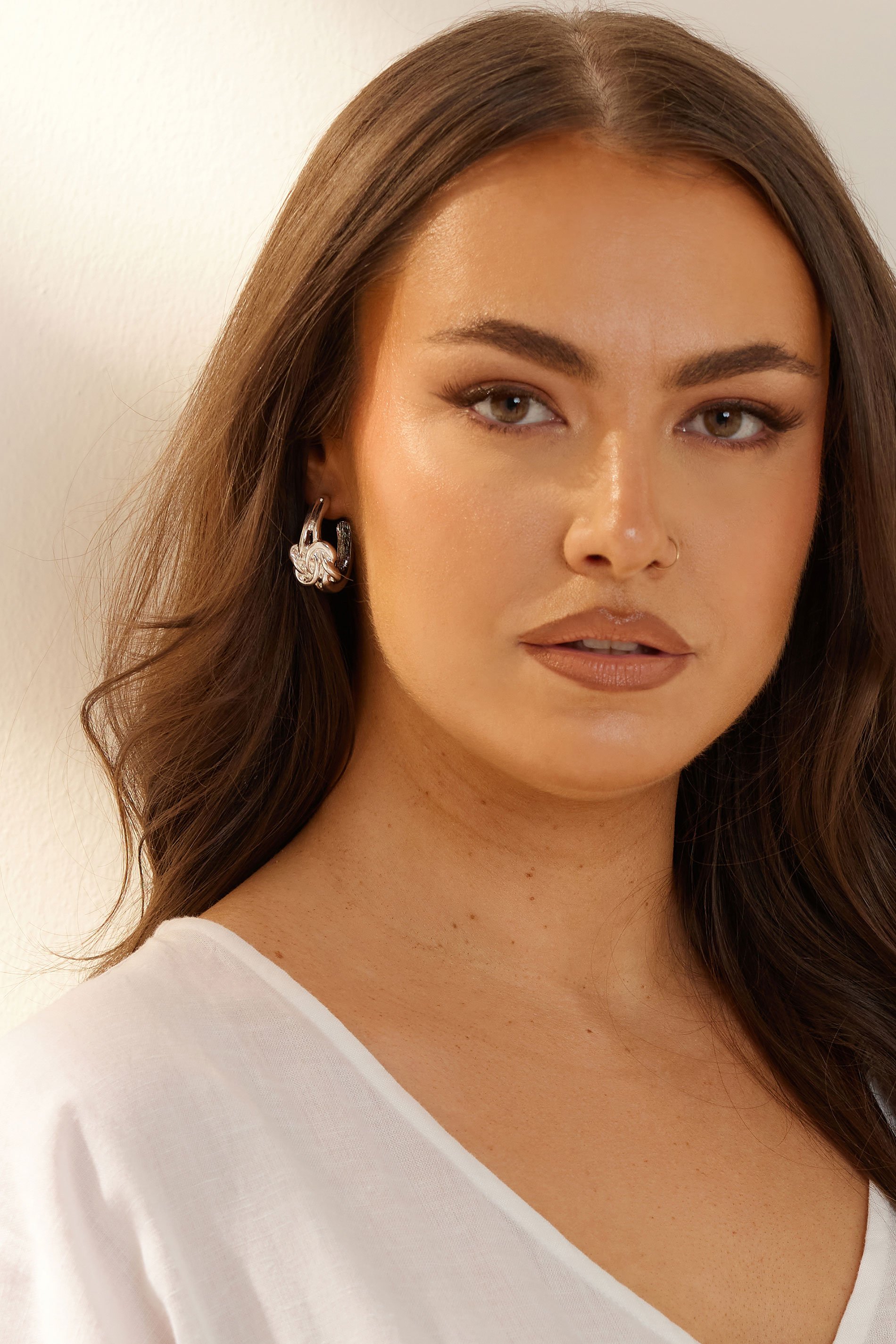 Silver Tone Knot Hoop Earrings | Yours Clothing 1