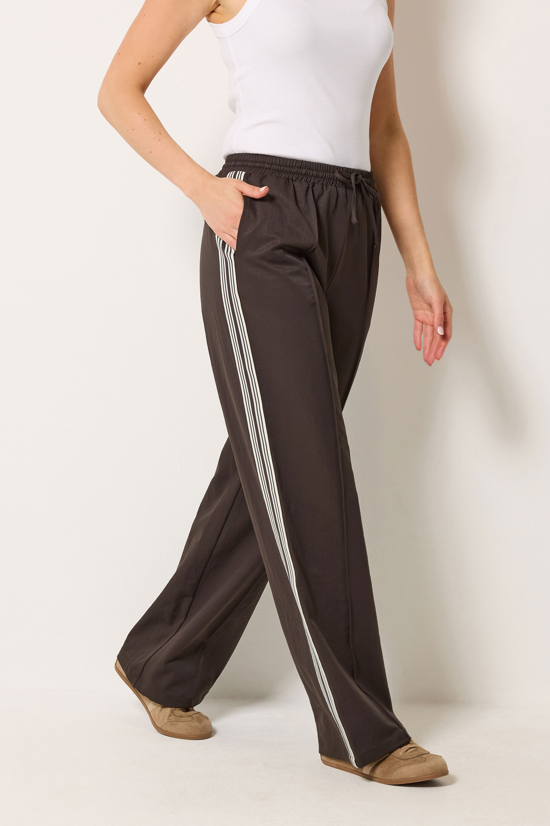 LTS Tall Women's Chocolate Brown Side Stripe Wide Leg Trousers | Long Tall Sally 1