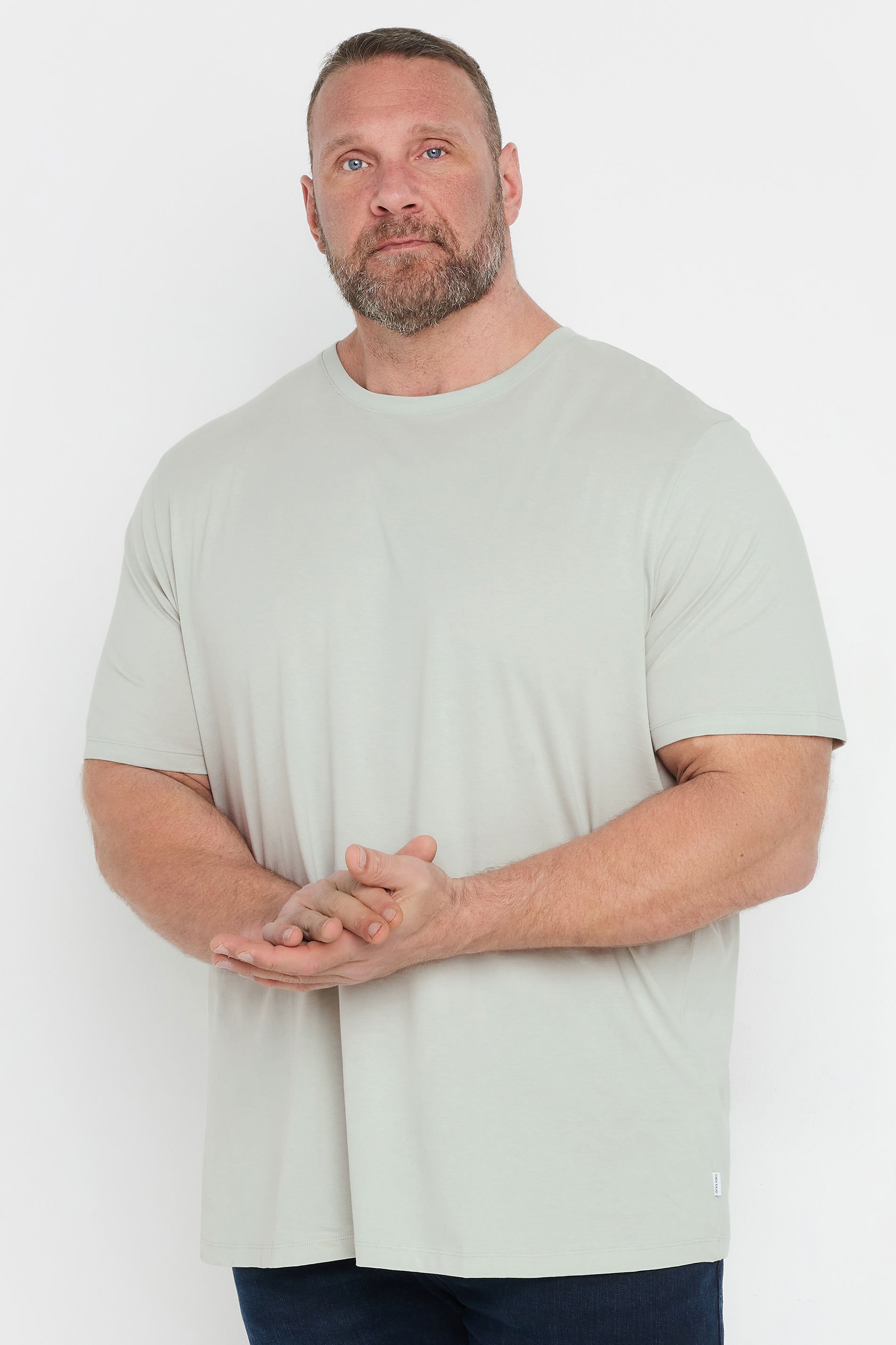 JACK & JONES Big & Tall Purtain Grey Basic T-Shirt | BadRhino 1