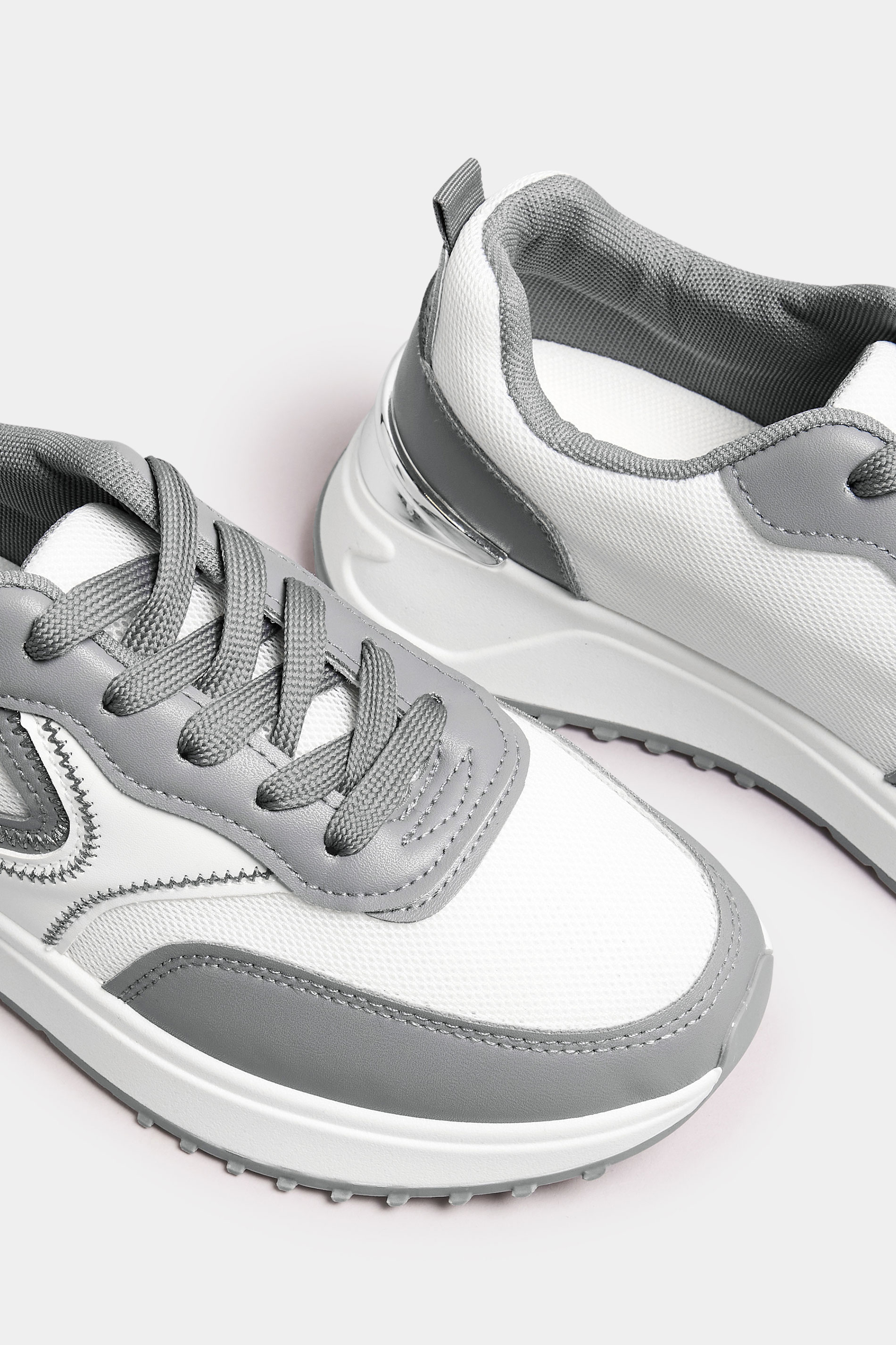 White & Grey Contrast Chunky Trainers In Wide E Fit | Yours Clothing 5
