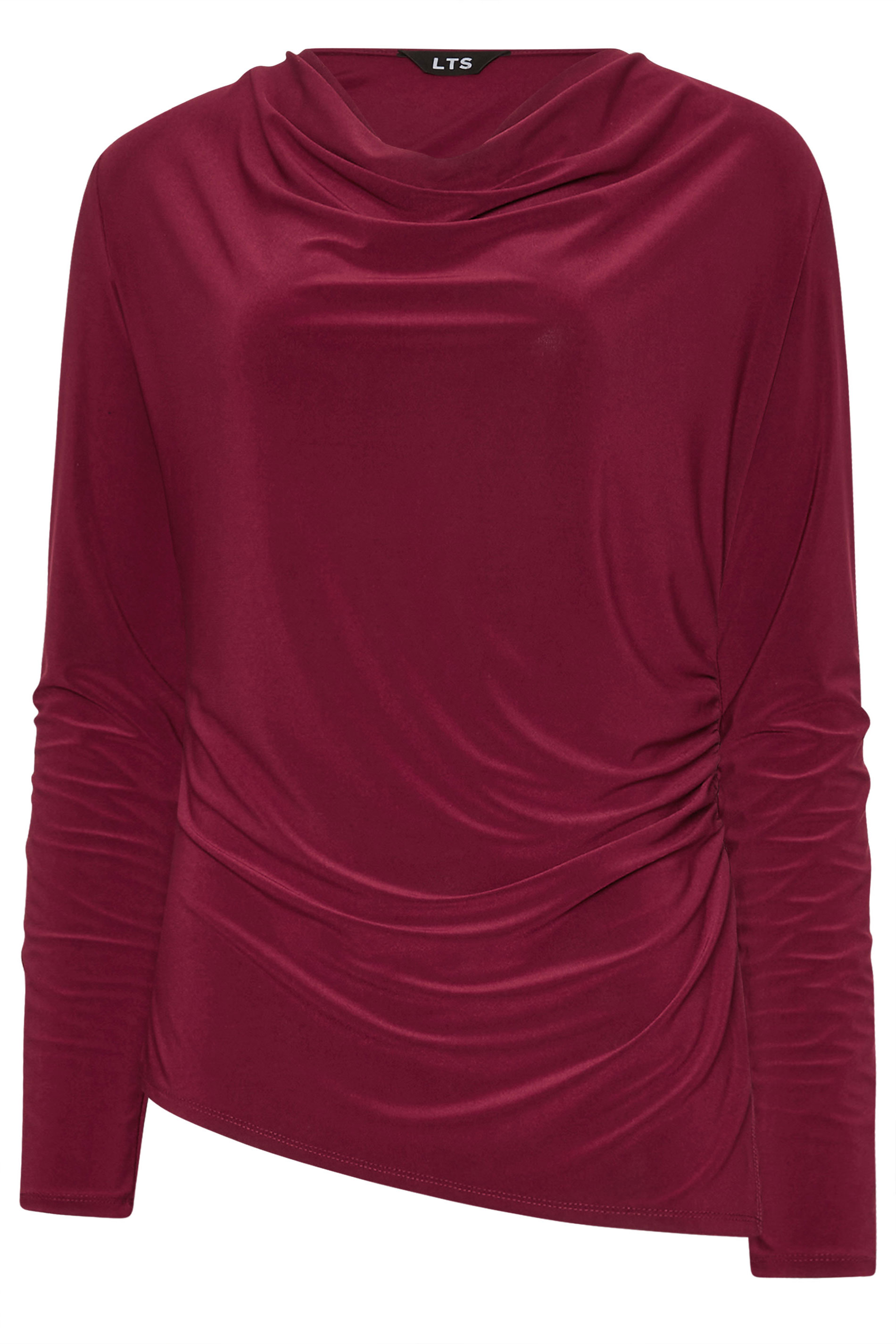 LTS Tall Burgundy Red Cowl Neck Asymmetric Top | Long Tall Sally 5