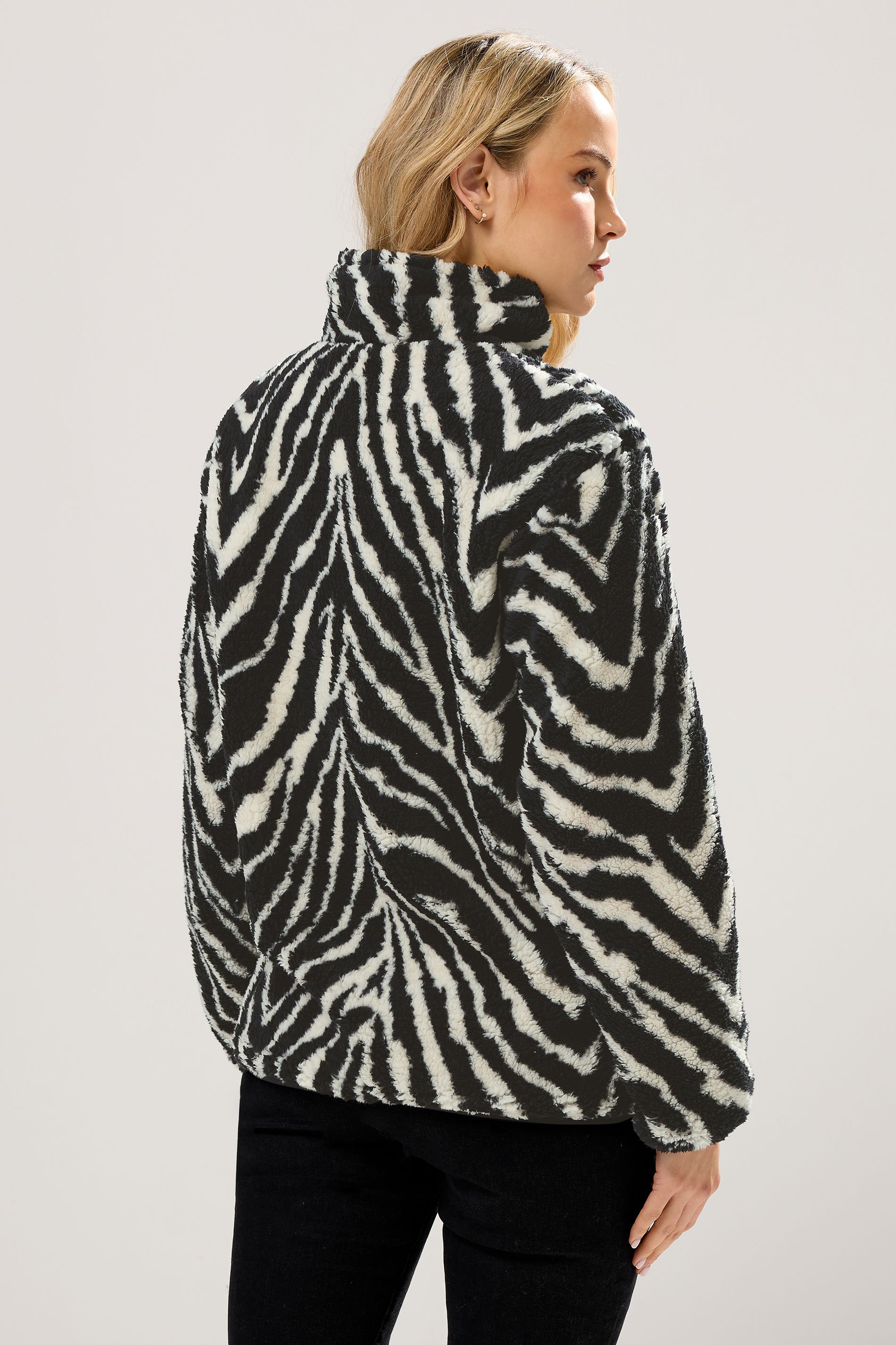 LTS Tall Black Zebra Half Zip Fleece Jacket | Long Tall Sally 3