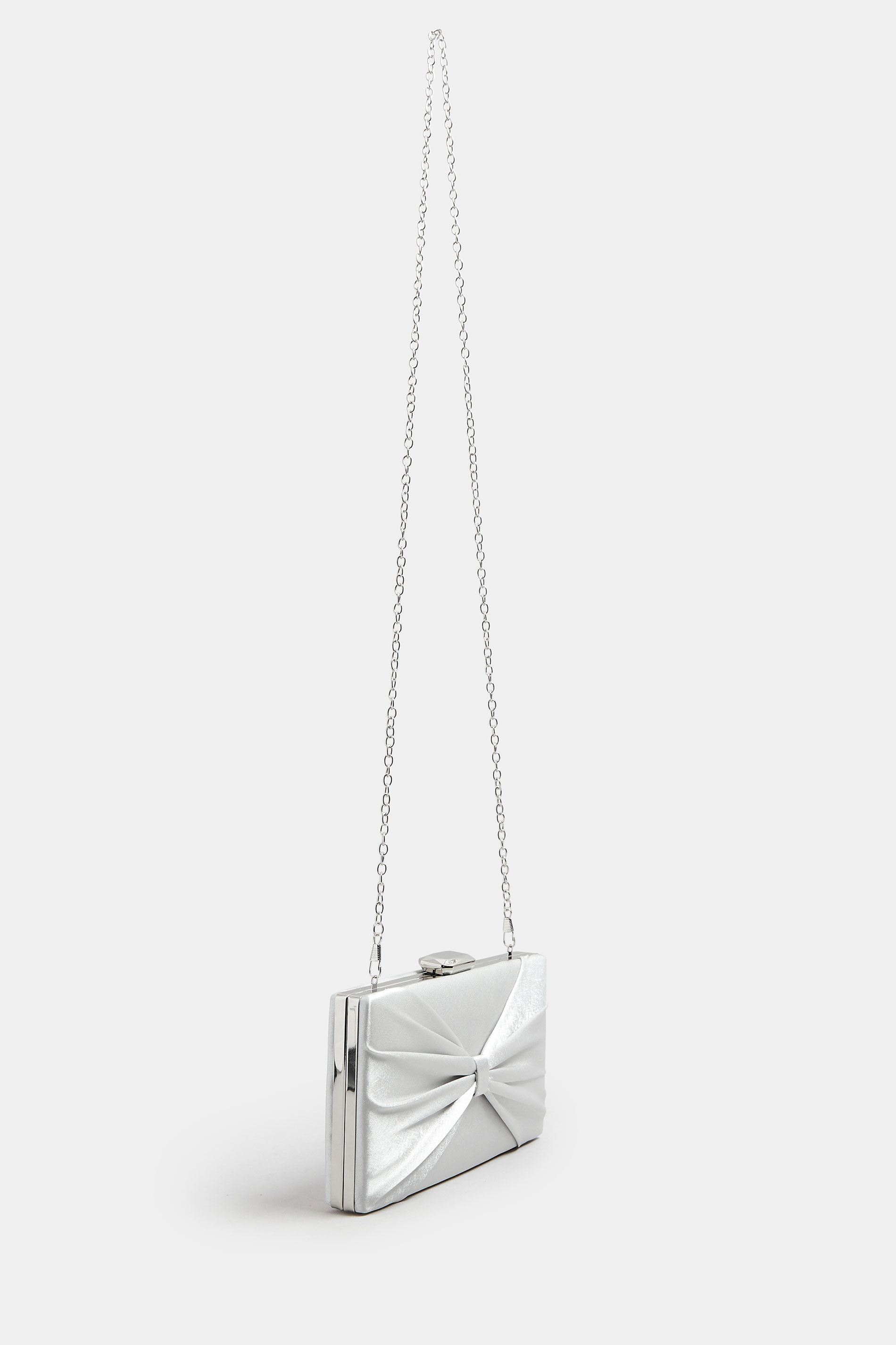 Silver Satin Bow Detail Clutch Bag | Yours Clothing 4