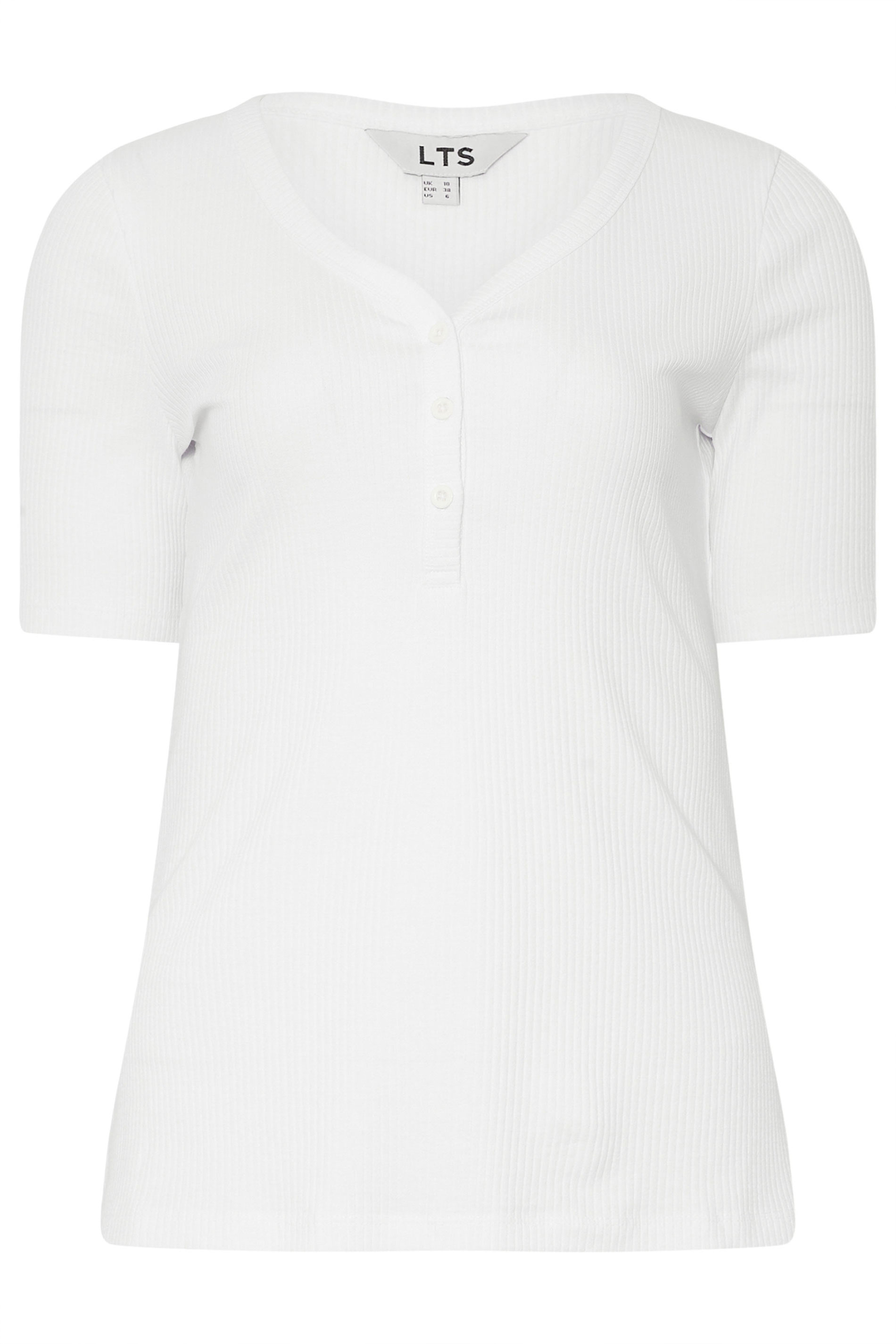 LTS Tall White Ribbed Short Sleeve Henley Top | Long Tall Sally 5