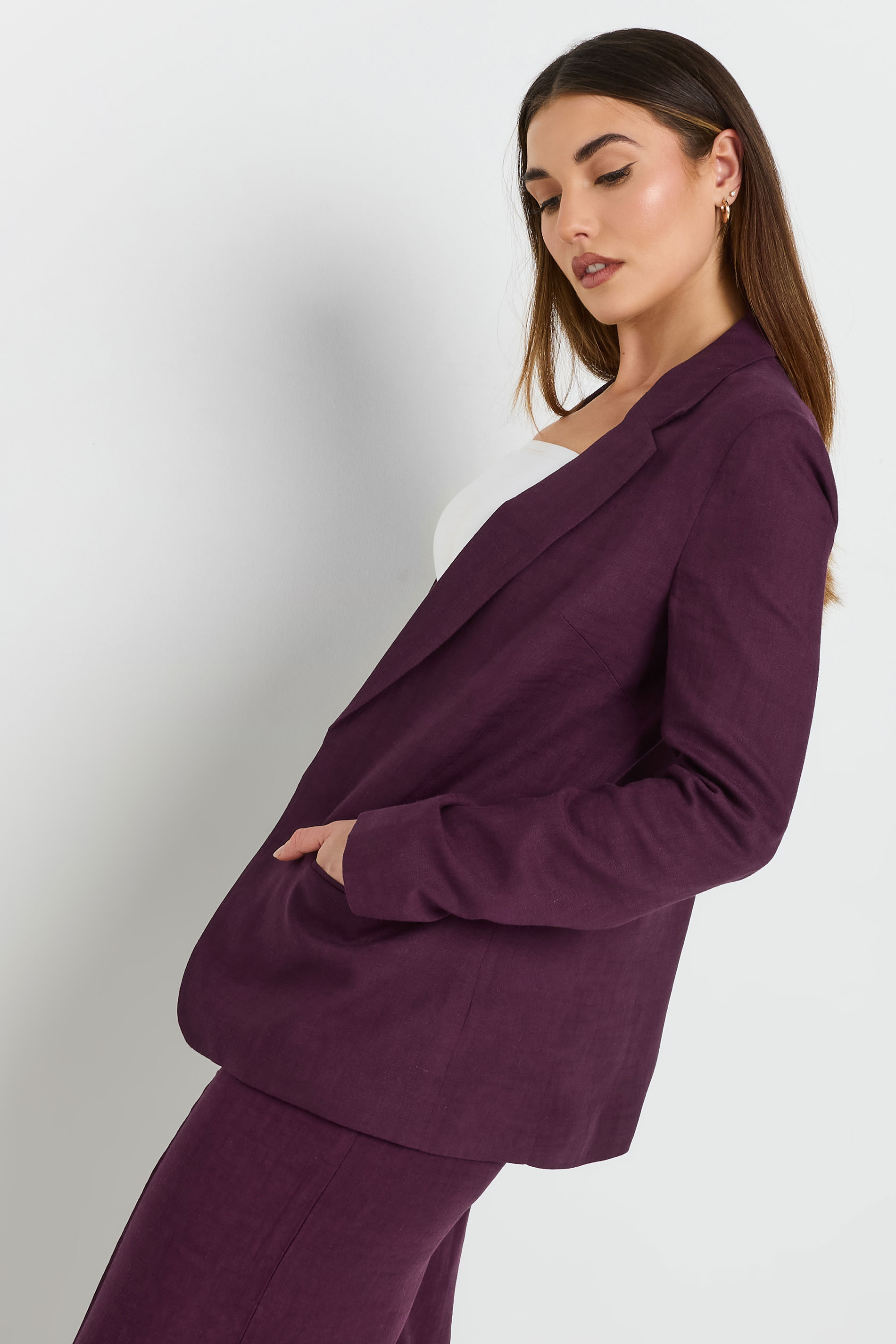 LTS Tall Dark Purple Linen Tailored Blazer | Long Tall Sally 1
