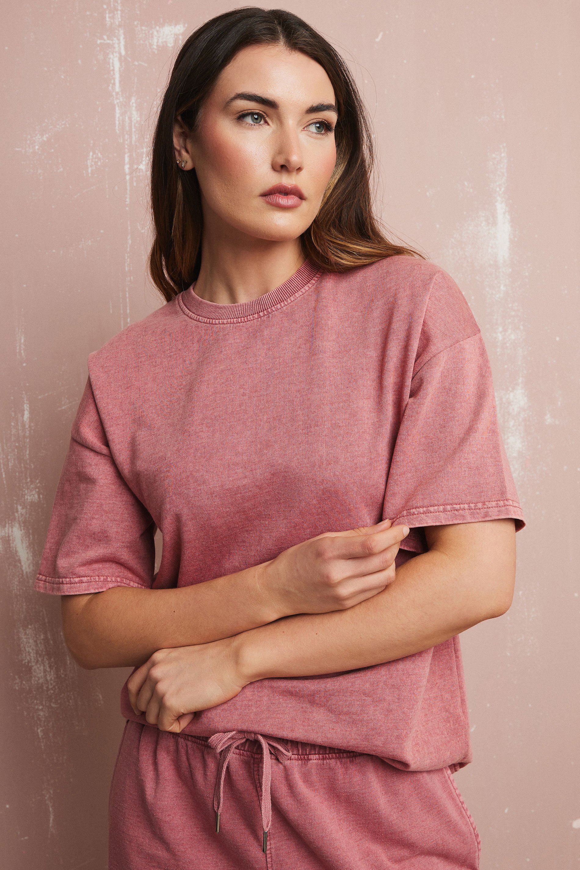 LTS Tall Pink Acid Wash Short Sleeve Sweat T-Shirt | Long Tall Sally 5