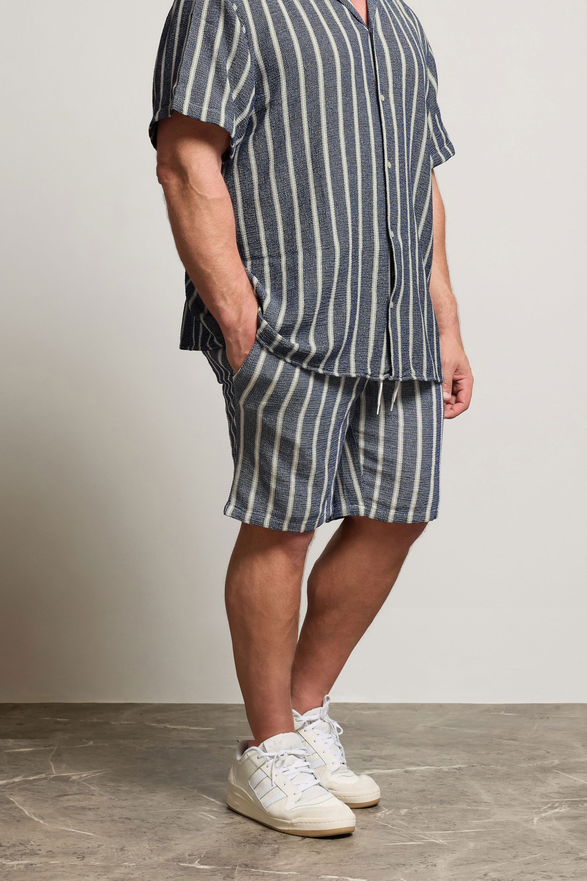 JACK & JONES Big & Tall Blue & White Stripe Jogger Shorts | BadRhino 1