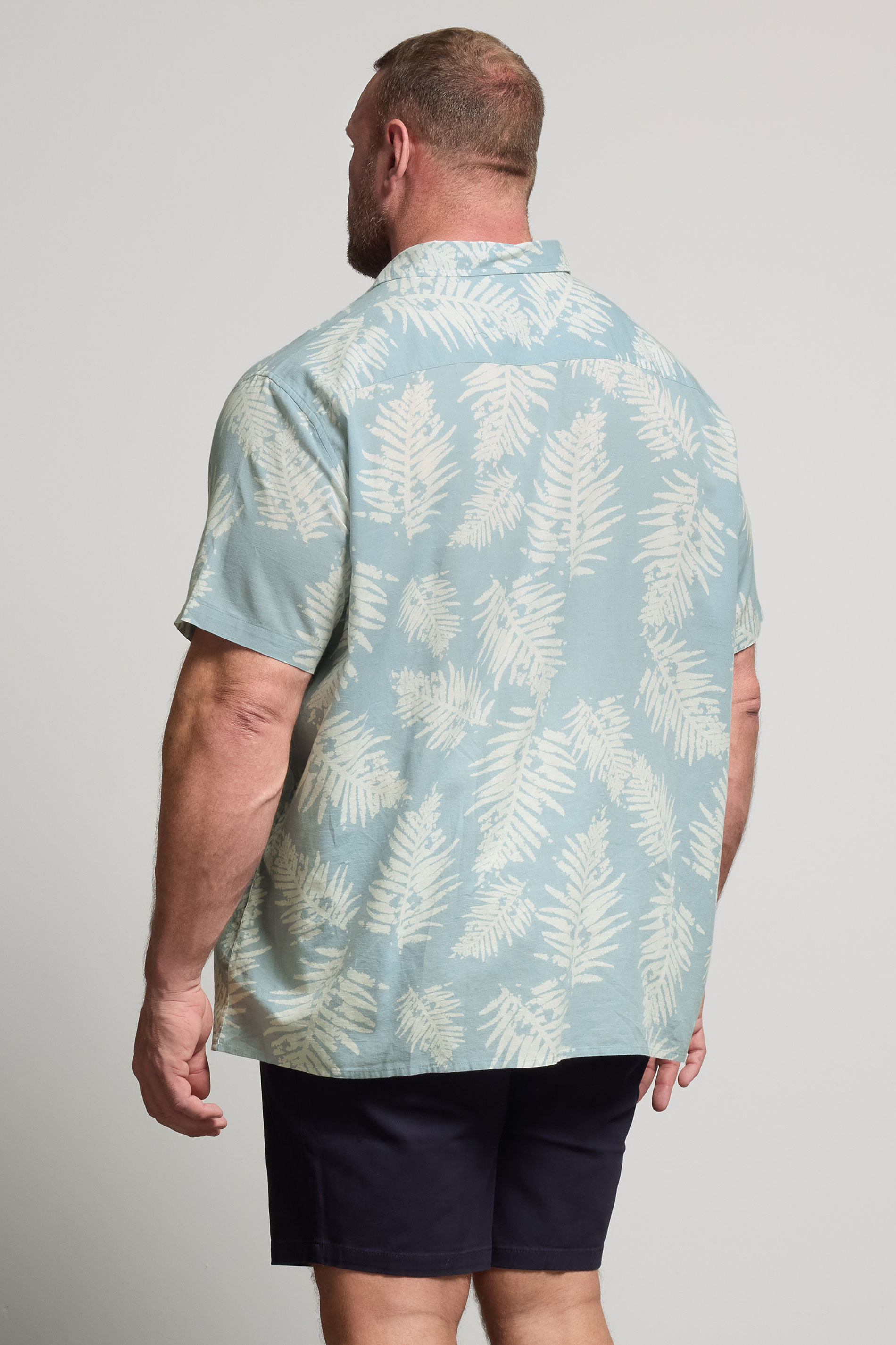 BadRhino Big & Tall Dusky Blue Palm Leaf Linen Shirt | BadRhino 4