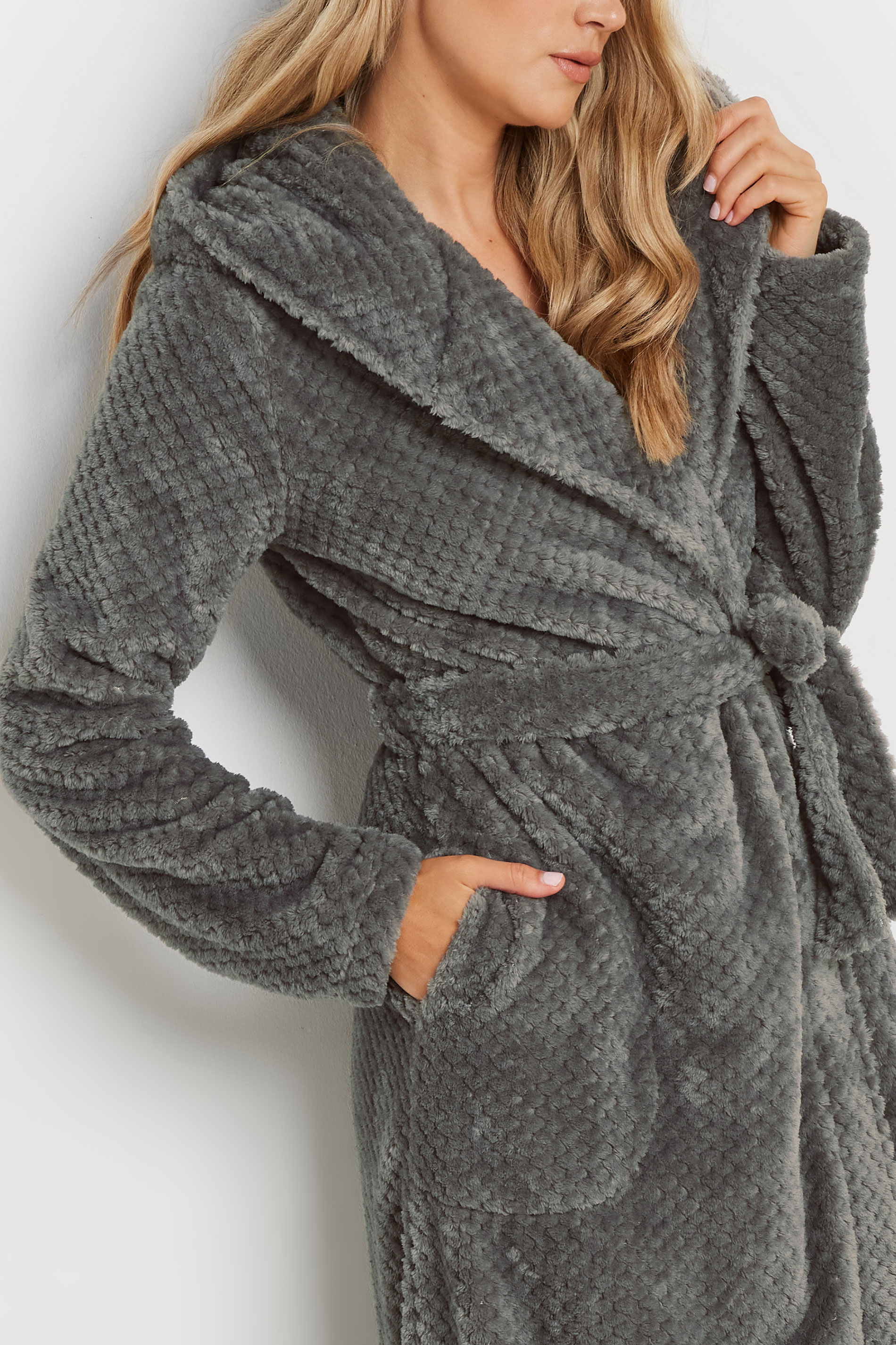 LTS Tall Dark Grey Waffle Maxi Dressing Gown | Long Tall Sally 4