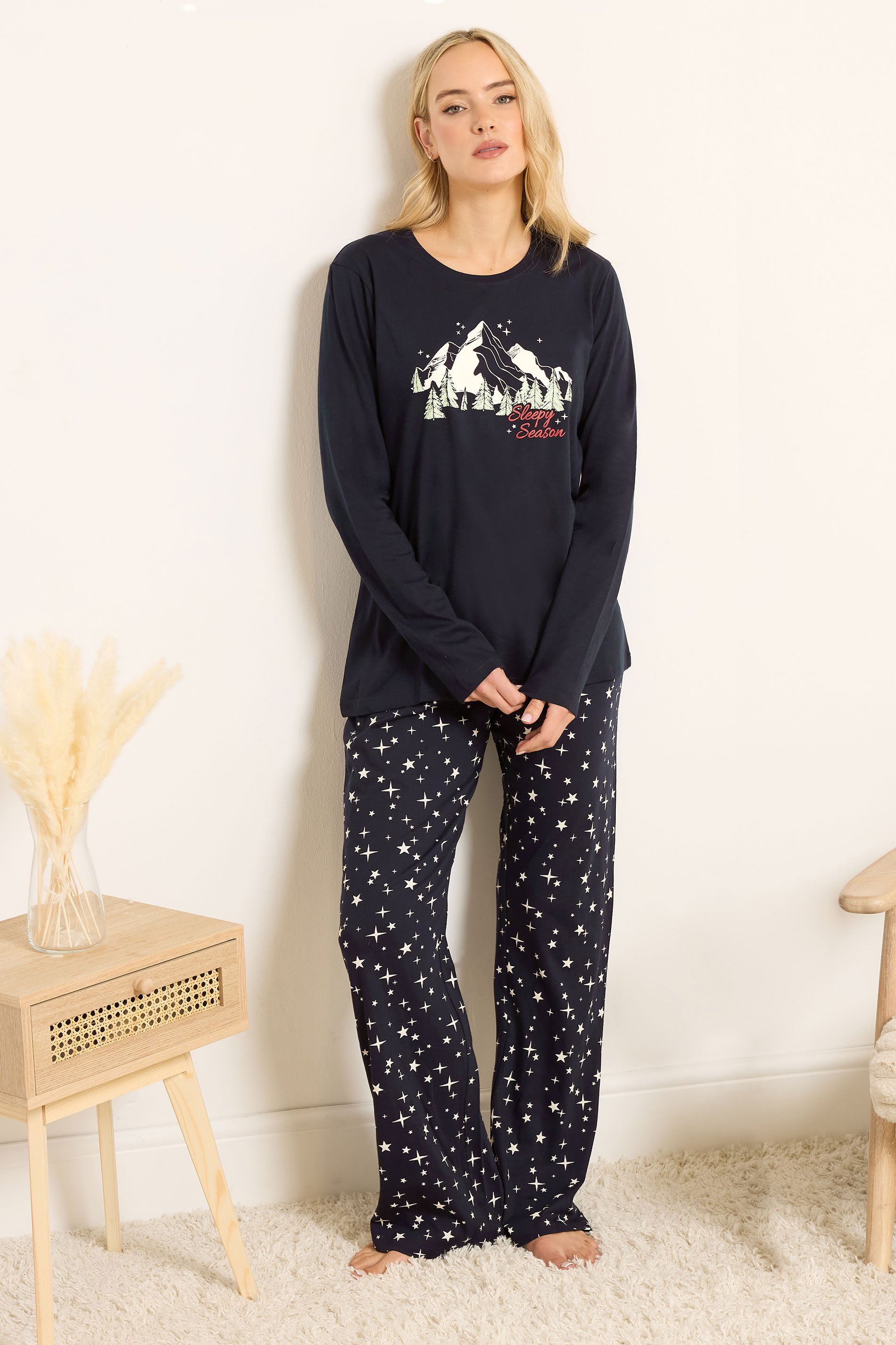 LTS Tall Navy Blue 'Sleepy Season' Slogan Pyjama Set | Long Tall Sally 1