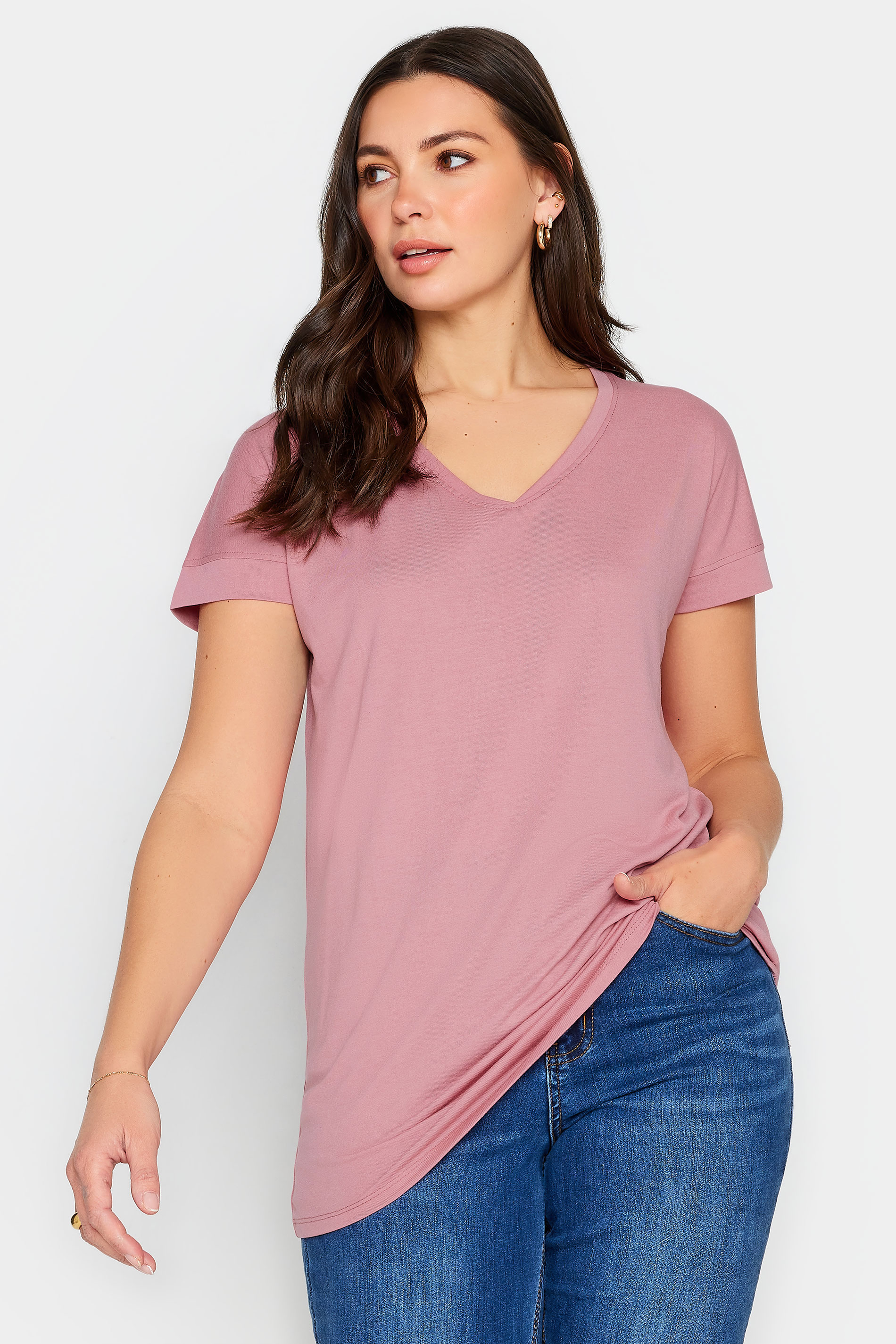 LTS PREMIUM Tall Womens Pink V-Neck T-Shirt | Long Tall Sally 1