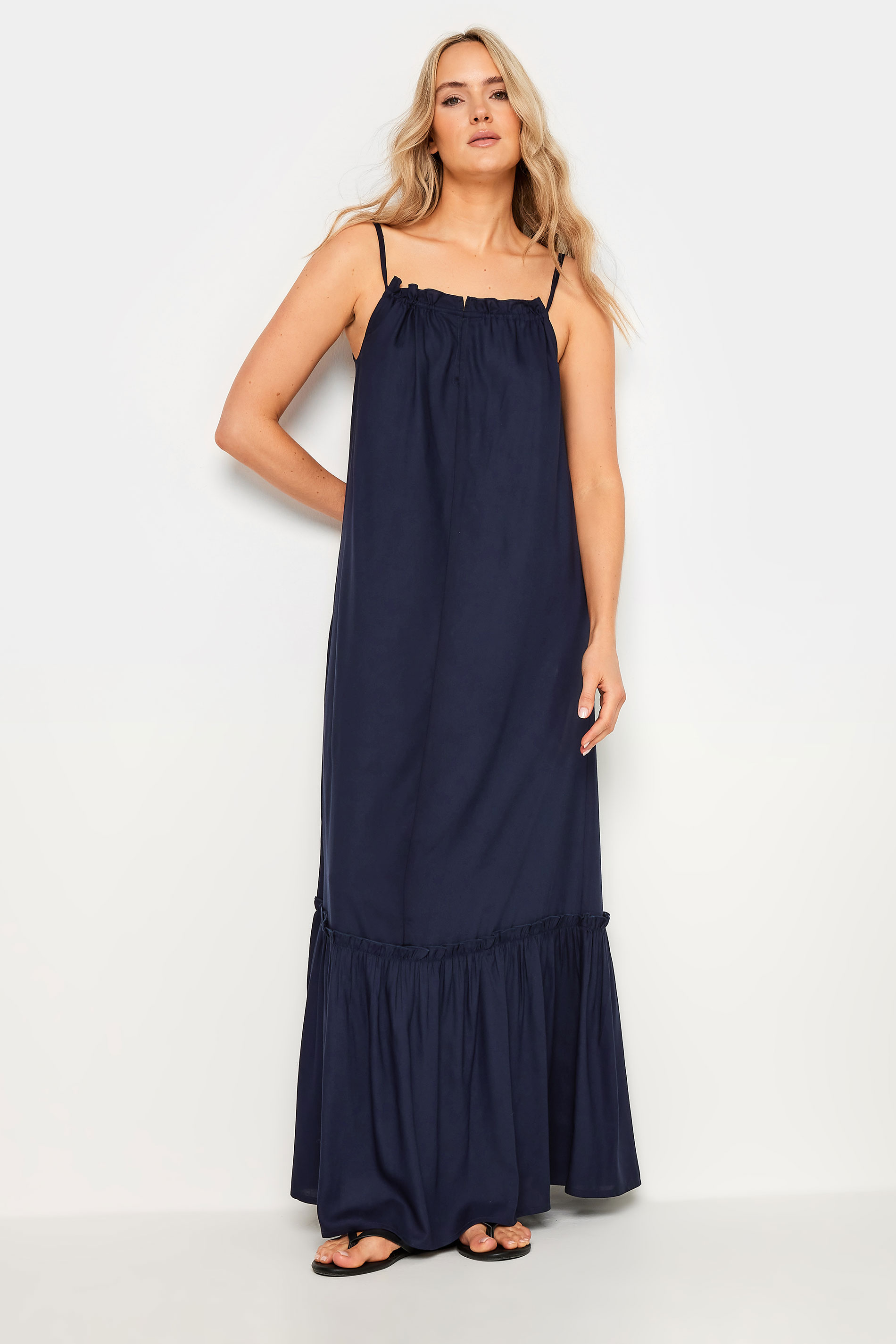 LTS Tall Women's Navy Blue Ruched Neck Maxi Dress | Yours Clothing 2