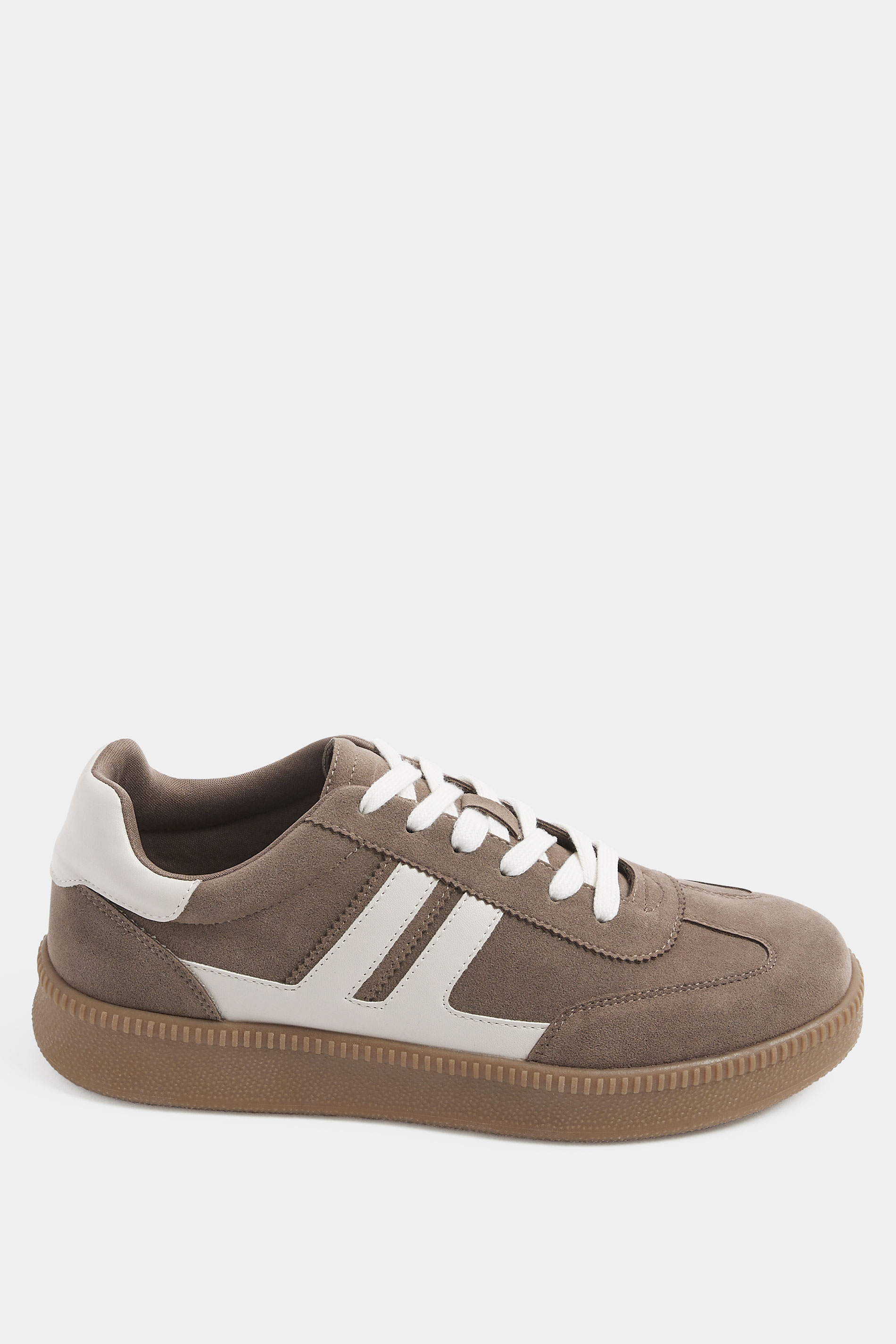 Brown Faux Suede Side Stripe Trainers In Wide E Fit | Yours Clothing 2