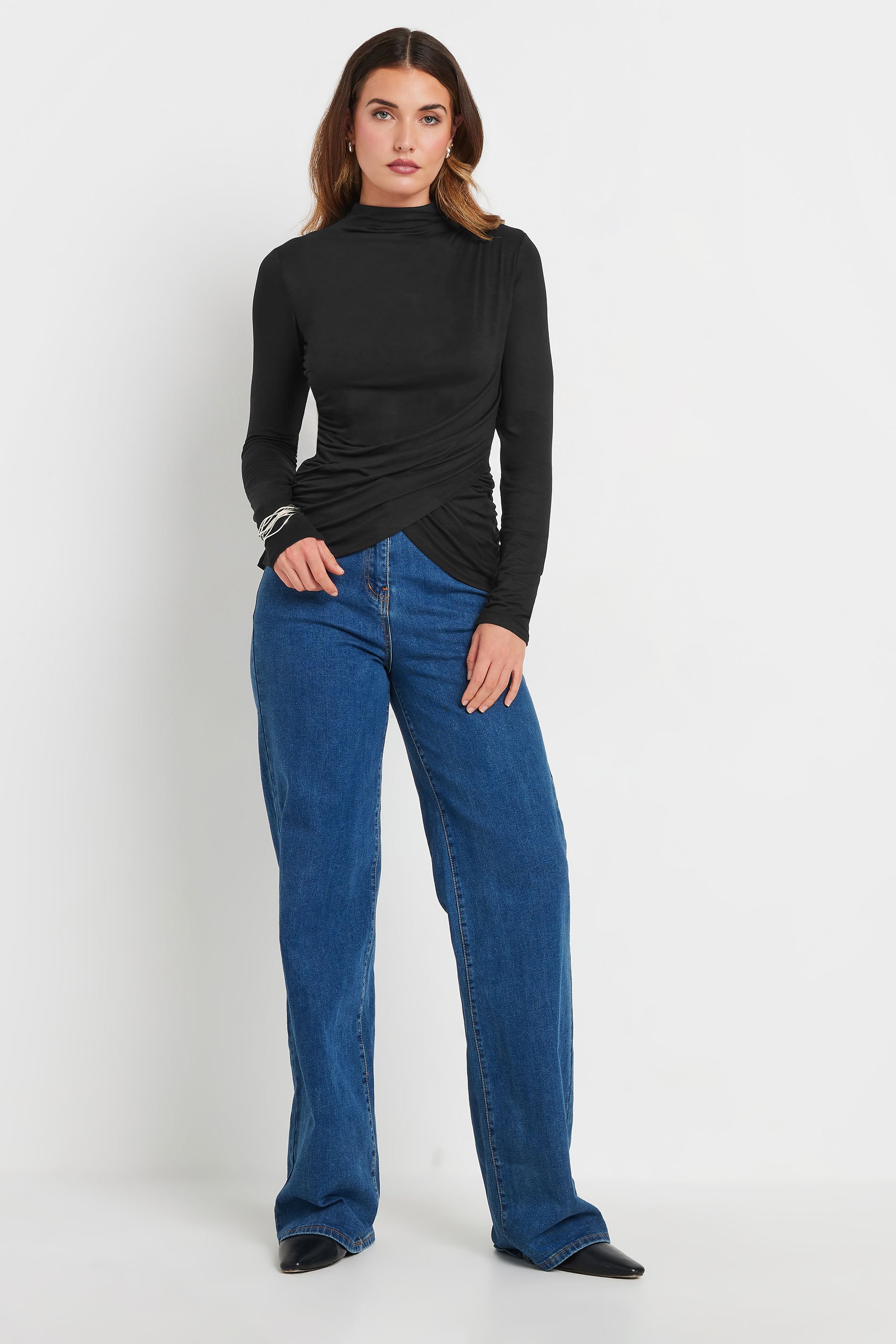 LTS Tall Black High Neck Draped Top | Long Tall Sally 2