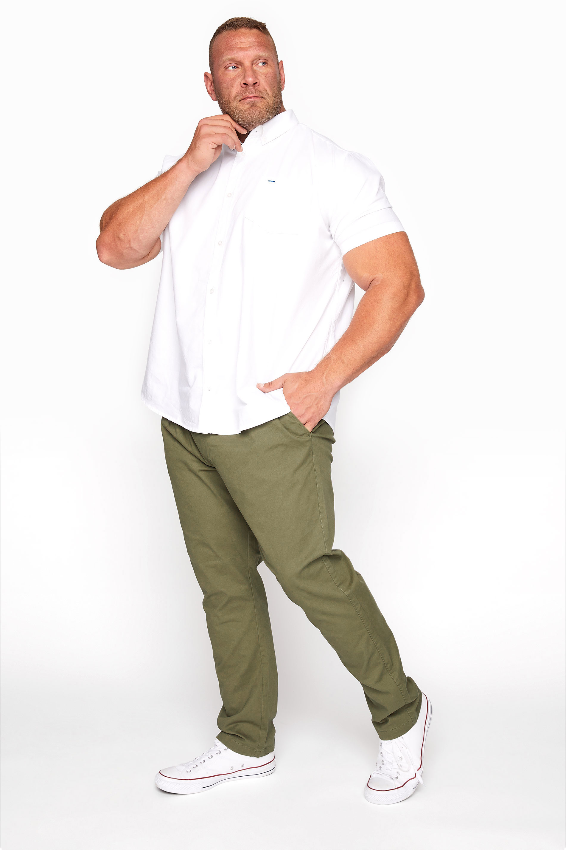 BadRhino Khaki Green Elasticated Waist Chinos | BadRhino 2