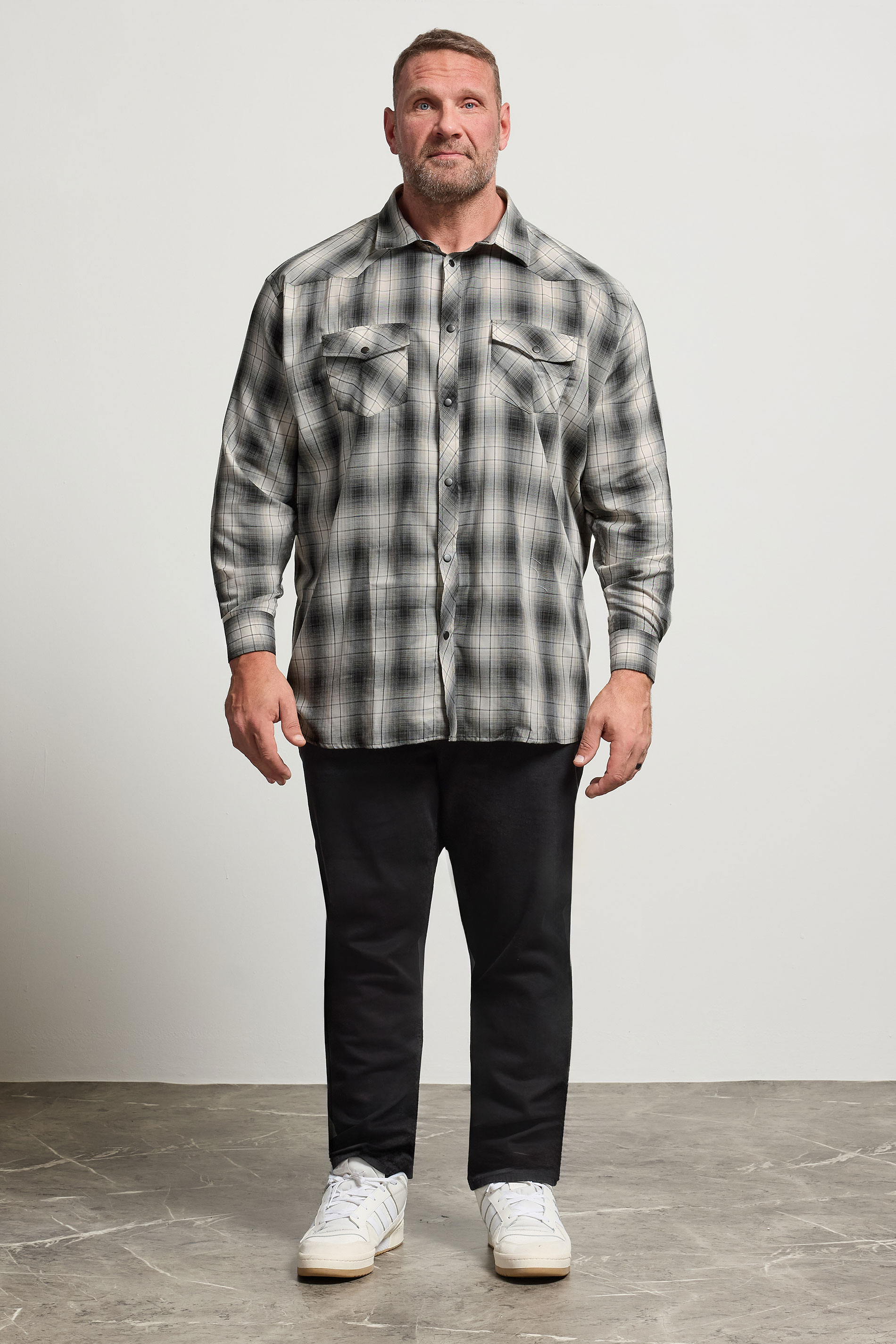 KAM Big & Tall Charcoal Grey Long Sleeve Check Shirt | BadRhino 2