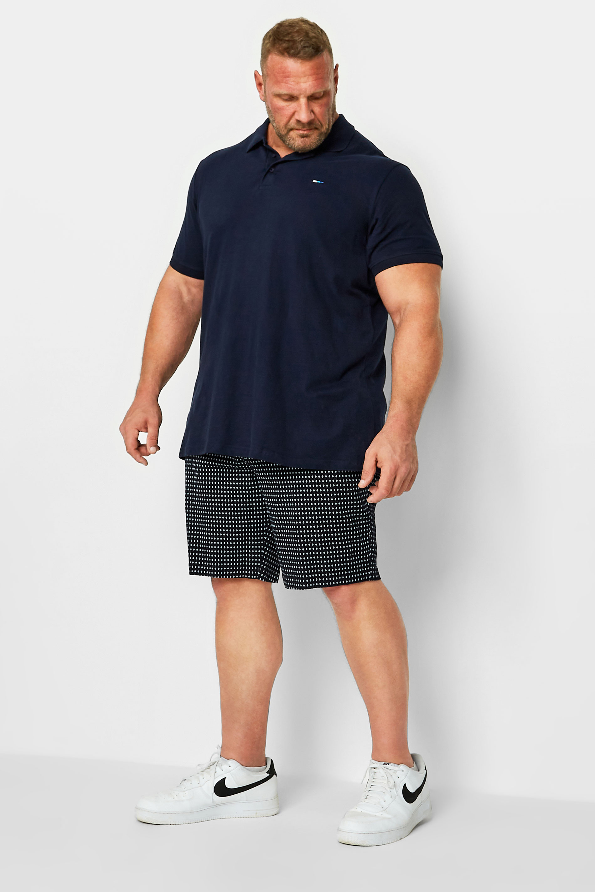 BadRhino Big & Tall Navy Blue Diamond Print Stretch Chino Shorts | BadRhino 2