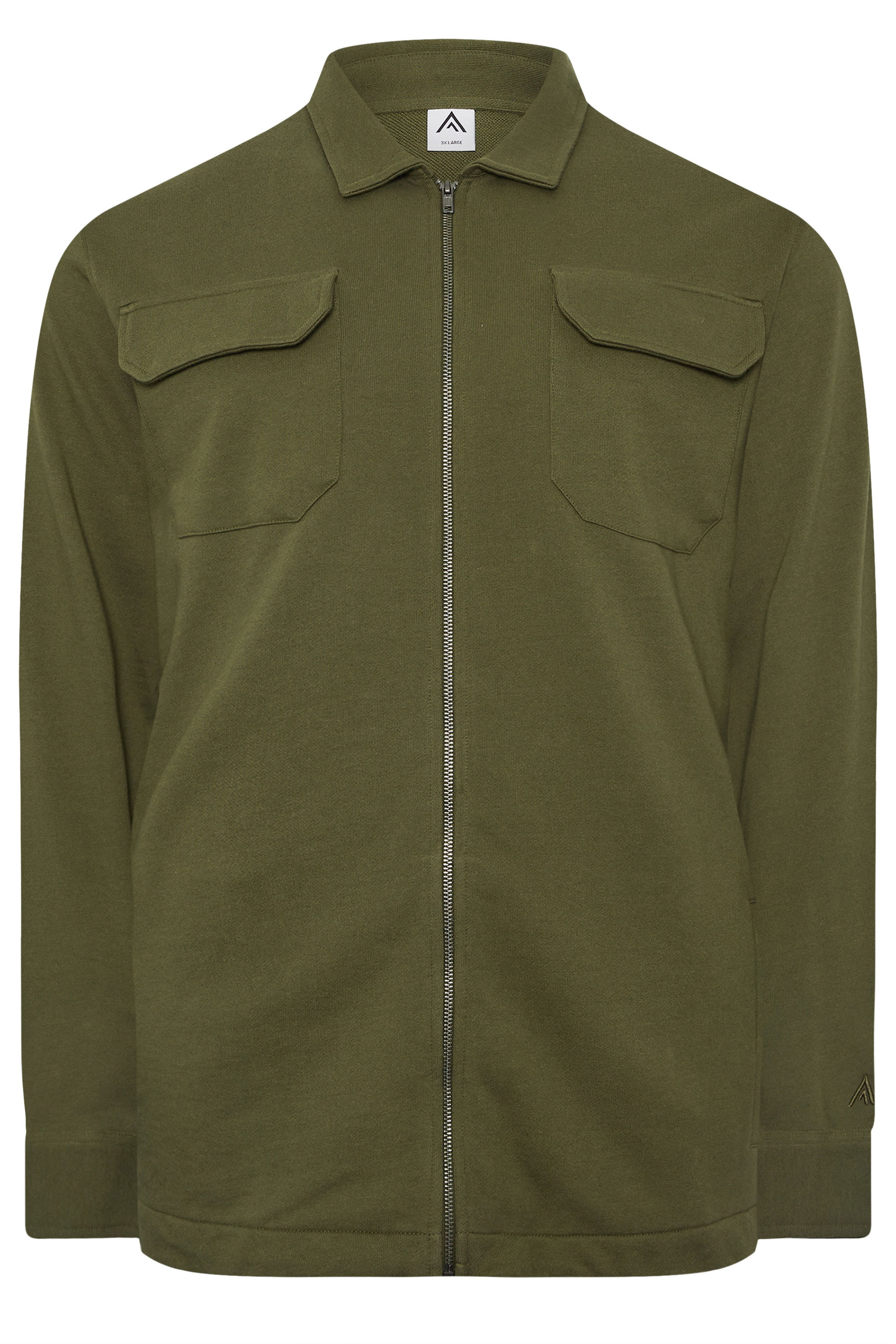 STUDIO A Big & Tall Khaki Green Zip Through Shacket | BadRhino 1
