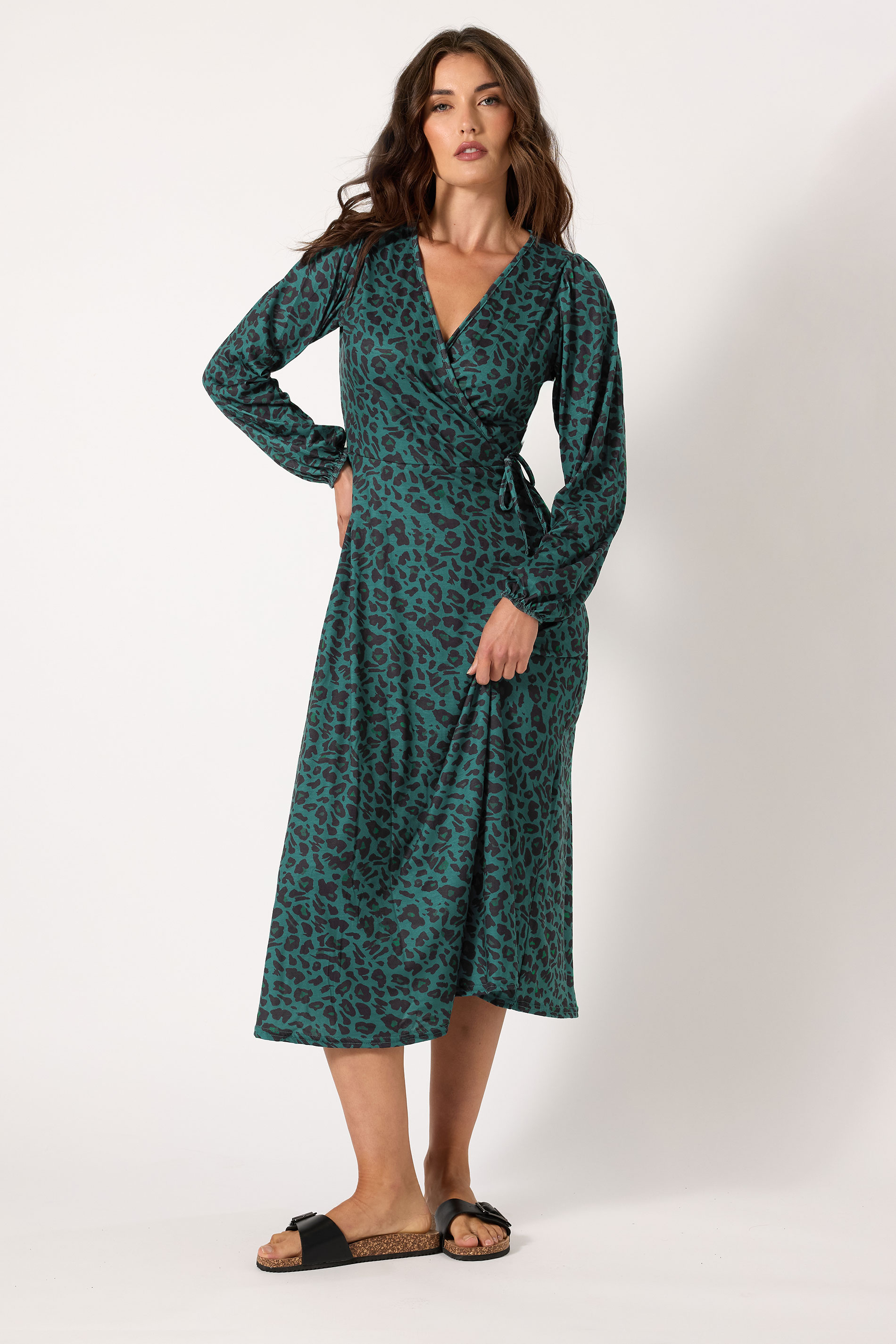 LTS Tall Forest Green Leopard Print Wrap Dress | Long Tall Sally 1