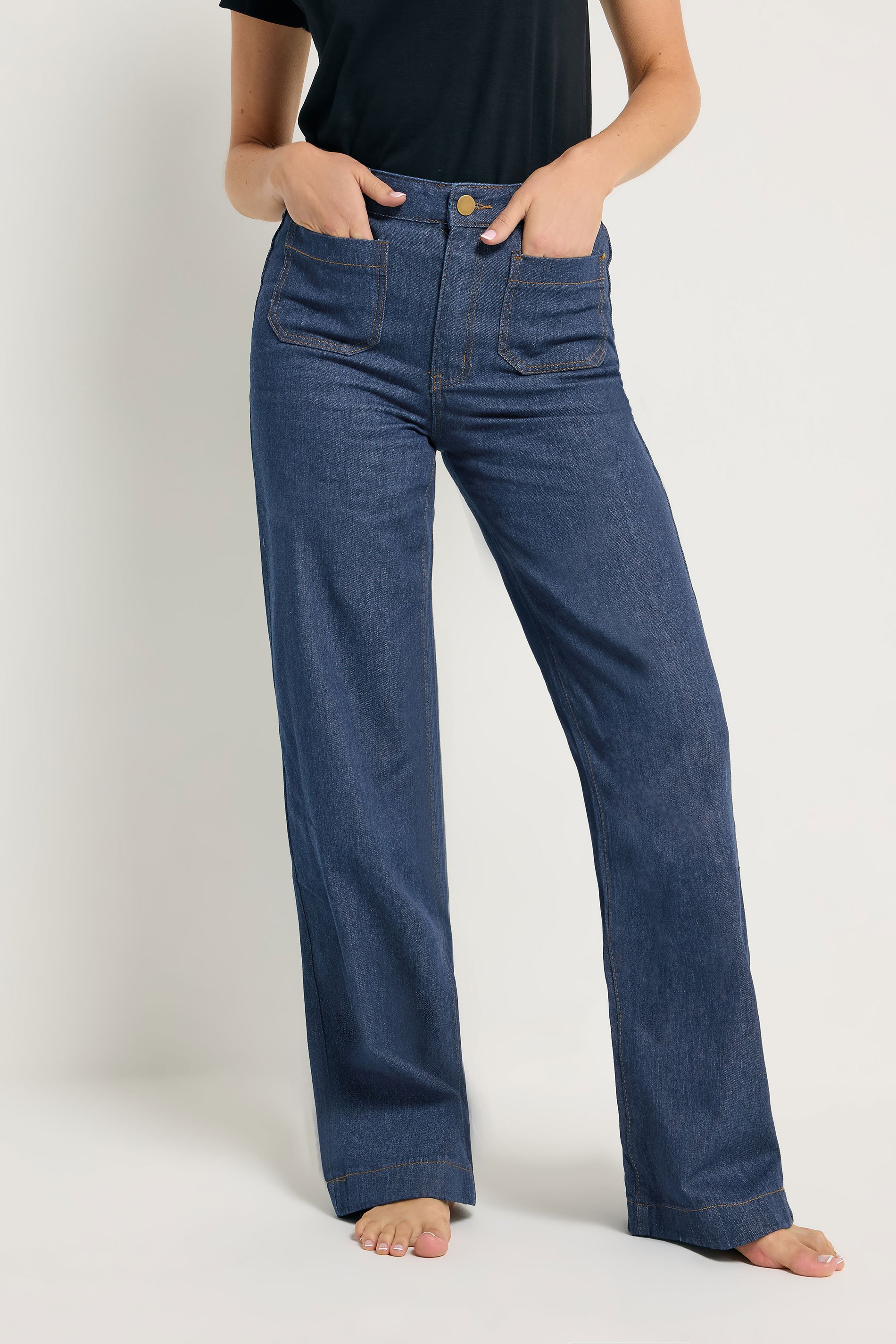 LTS Tall Womens Indigo Blue Pocket Detail Wide Leg Jeans | Long Tall Sally 3