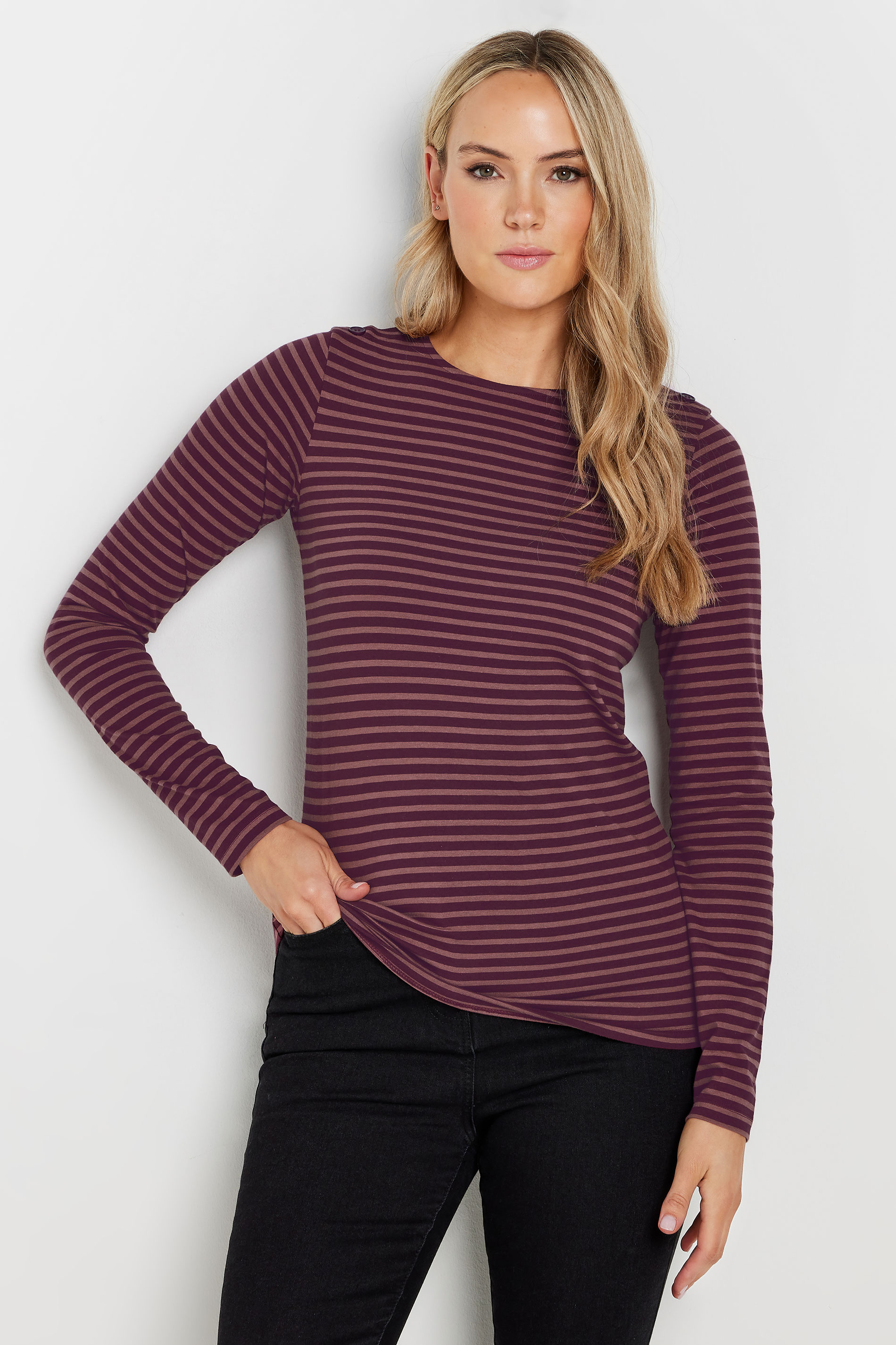 LTS Tall Burgundy Red Striped Long Sleeve Top | Long Tall Sally 1