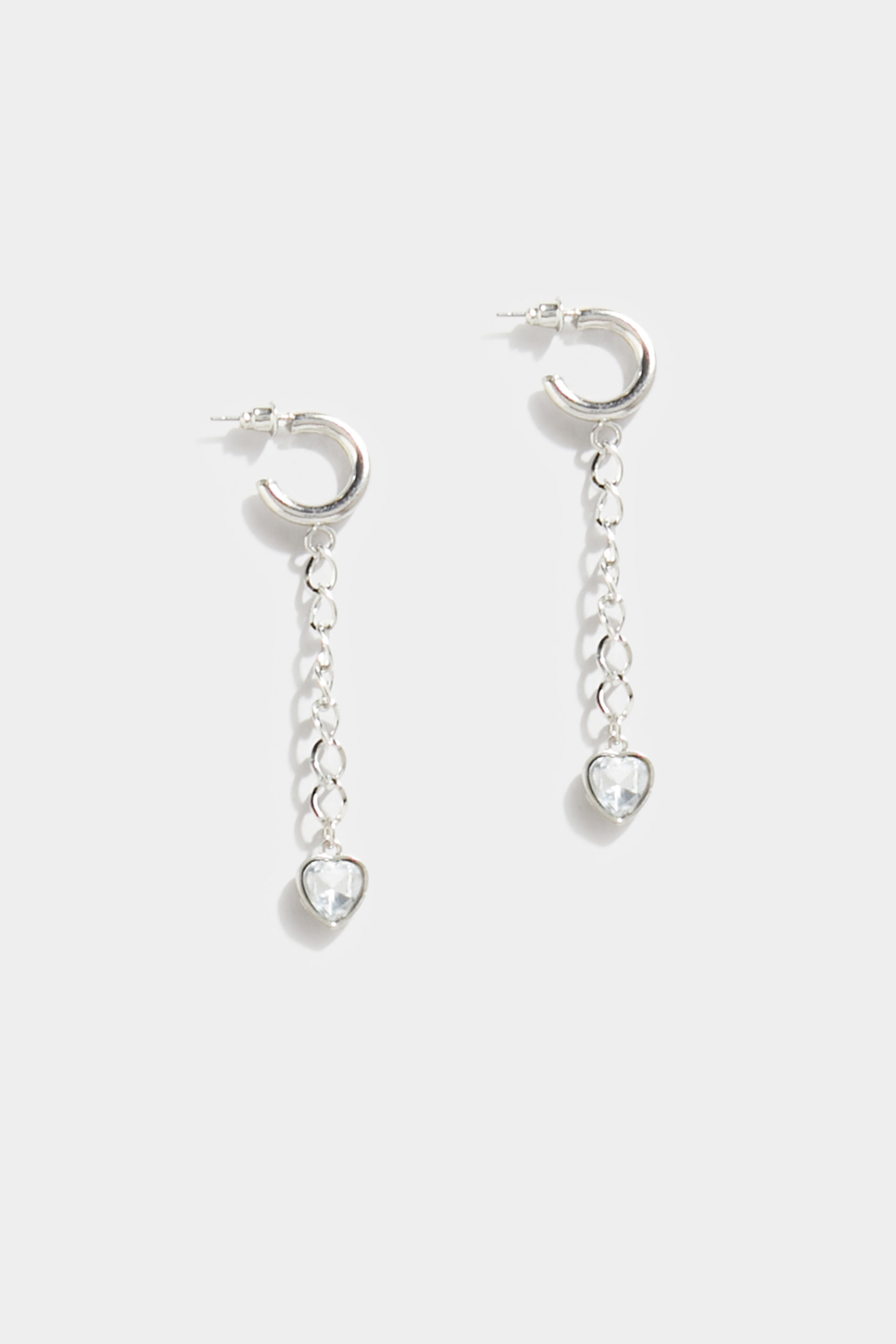 Silver Tone Diamonte Heart Chain Link Earrings | Yours Clothing 2