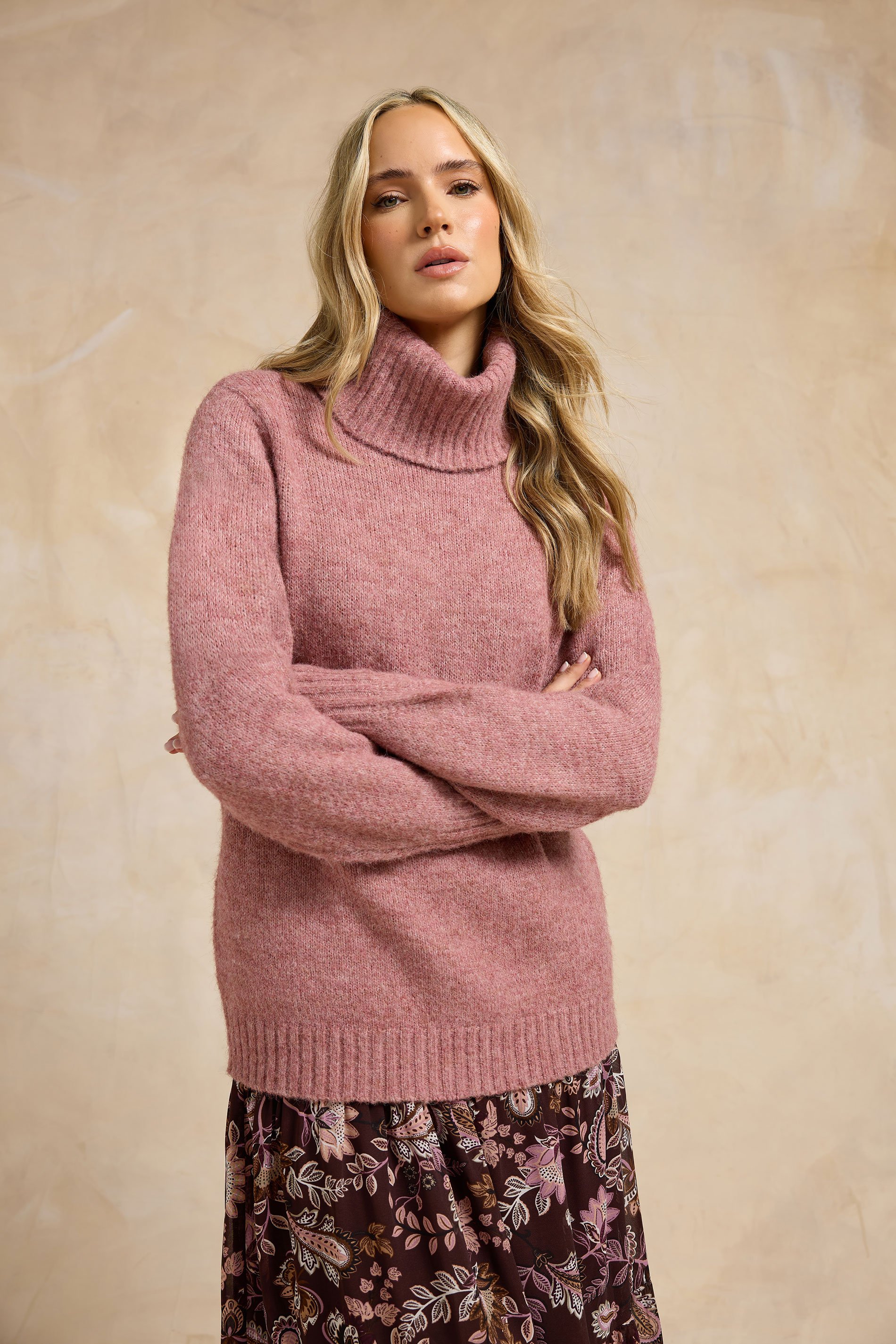 LTS PREMIUM Tall Pink Chunky Wool Roll Neck Jumper | Long Tall Sally 1