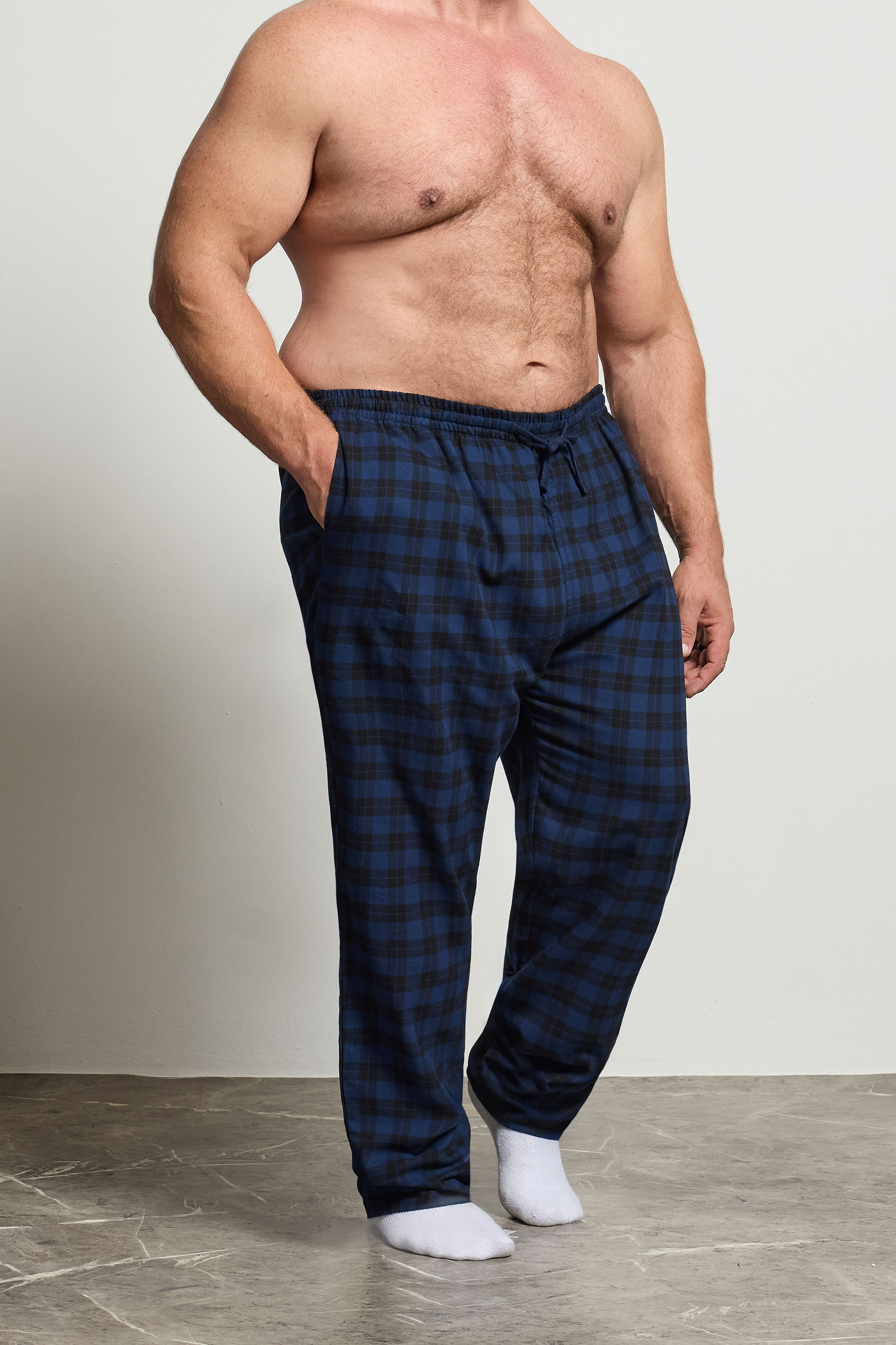 D555 Big & Tall Navy Blue Check Lounge Trousers | BadRhino 1