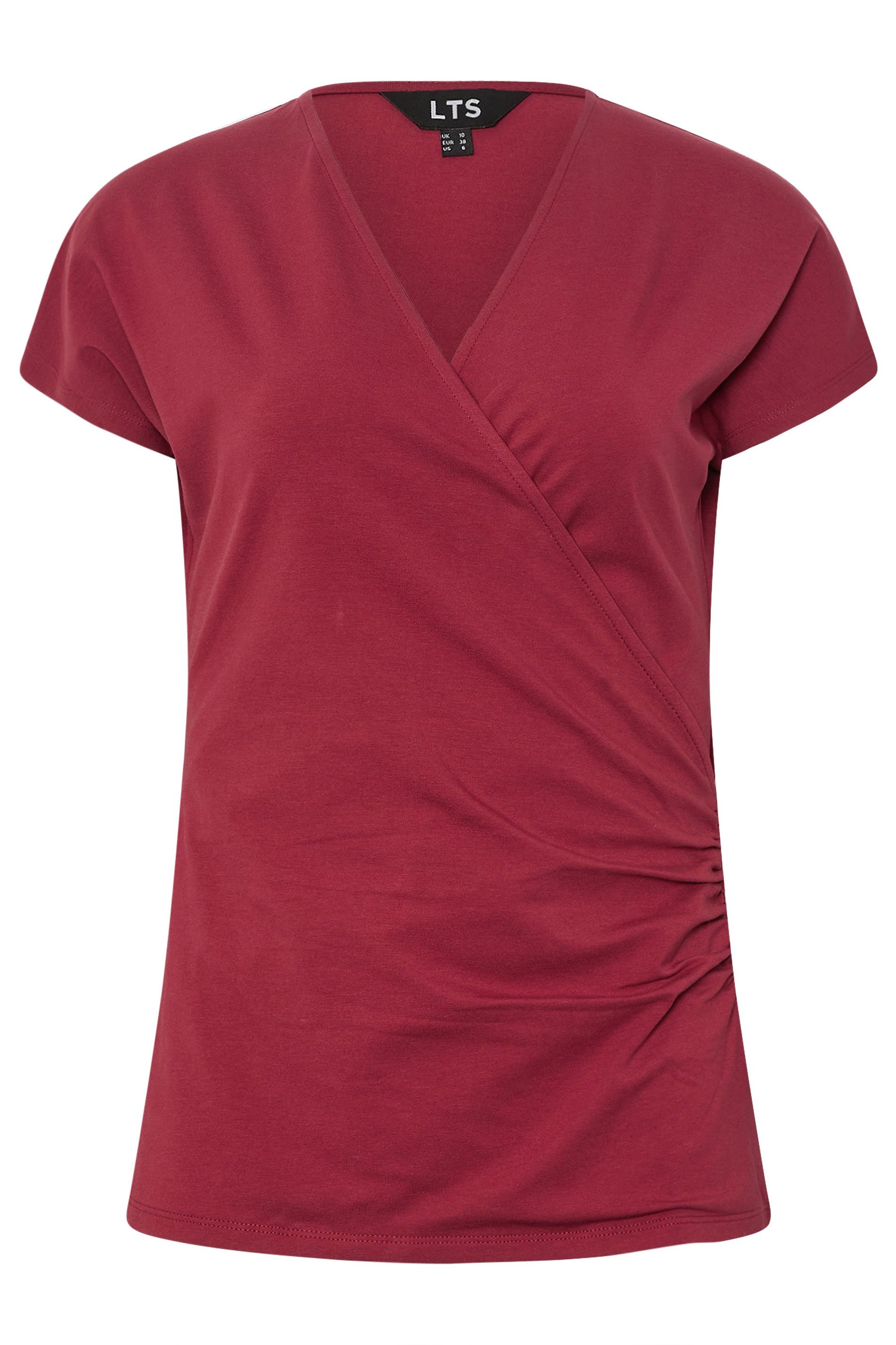 LTS Tall Dark Red Grown Sleeve Wrap Top | Long Tall Sally 6