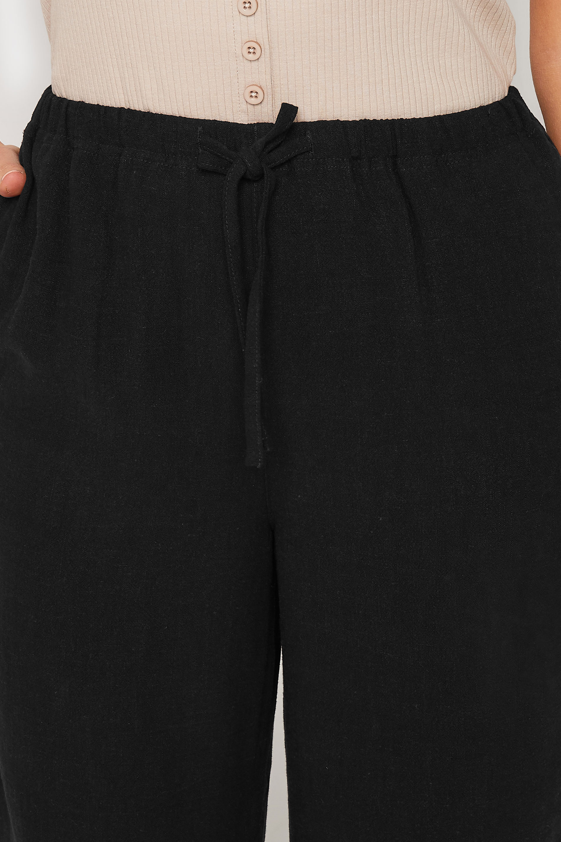 LTS Tall Women's Black Linen Tie Waist Cropped Trousers | Long Tall Sally  4