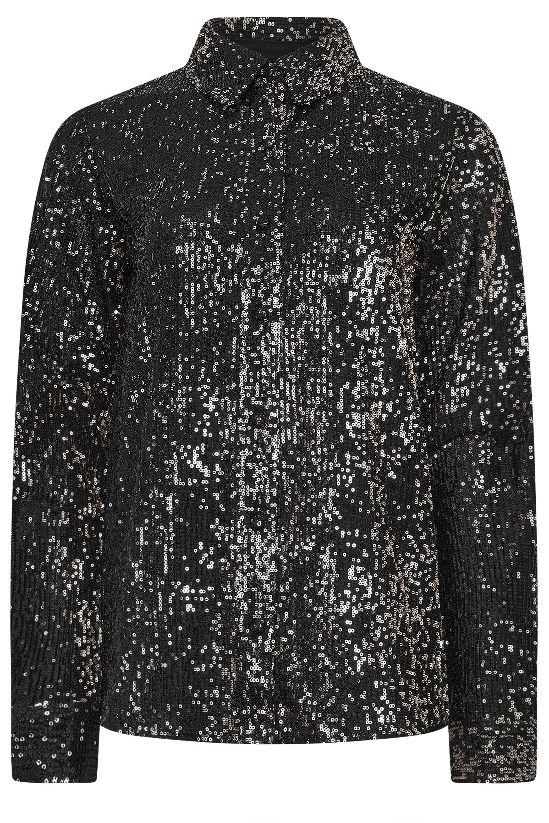 LTS Tall Black & Silver Sequin Embellished Shirt | Long Tall Sally 6