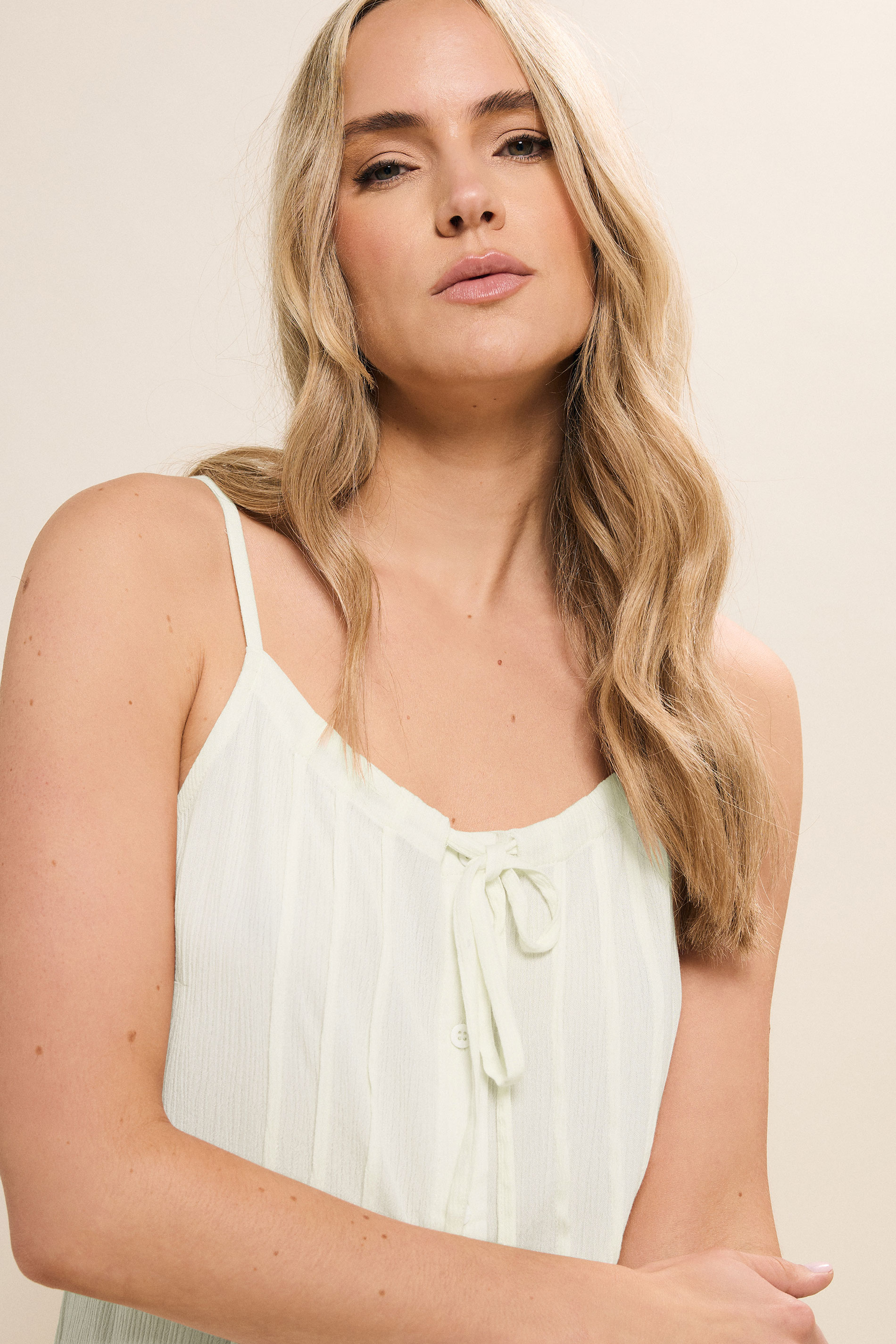 LTS Tall Ivory White Crinkle Button Vest Top | Long Tall Sally 5