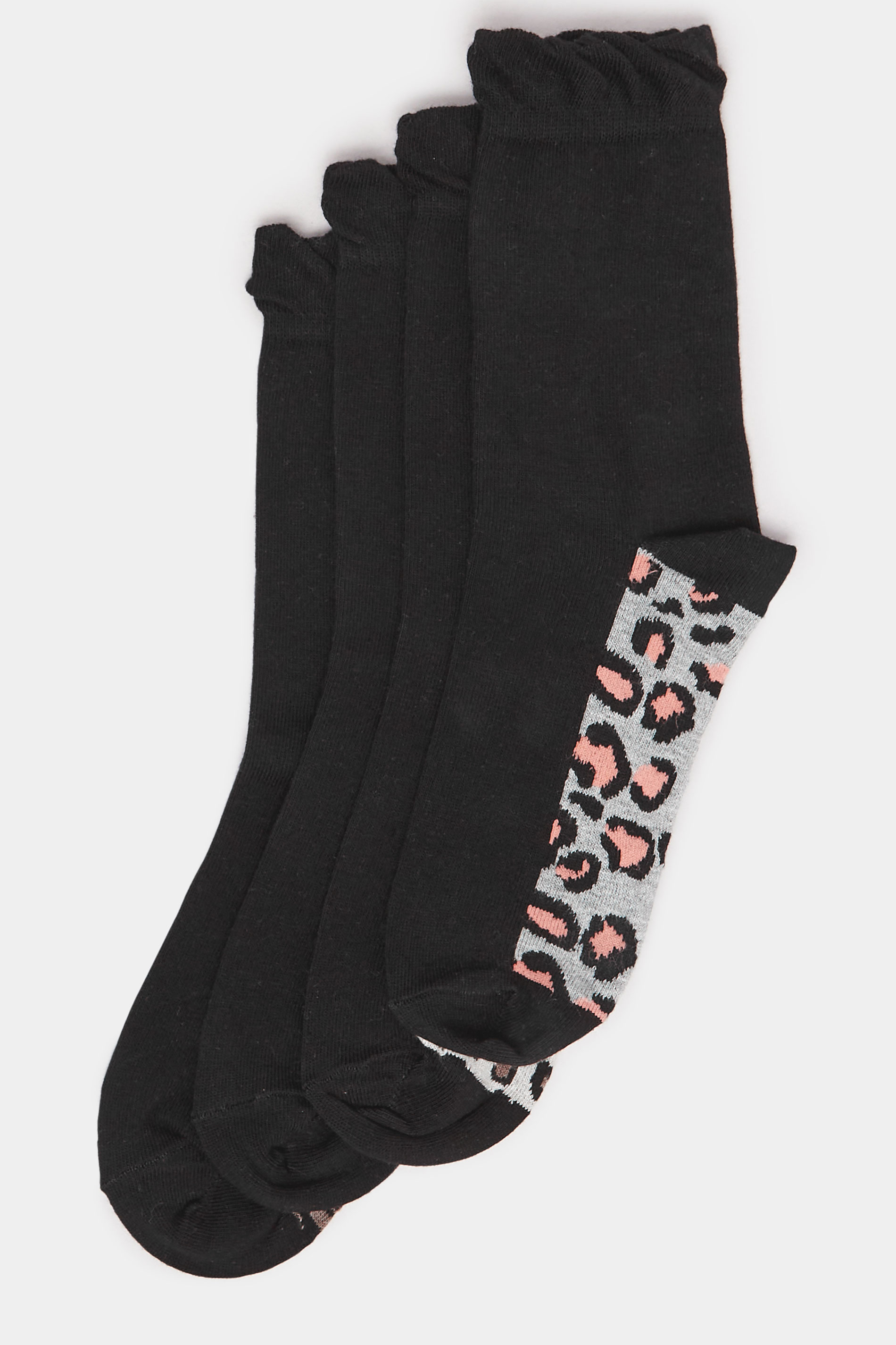 4 PACK Black Animal Print Footbed Socks | Yours Clothing 5