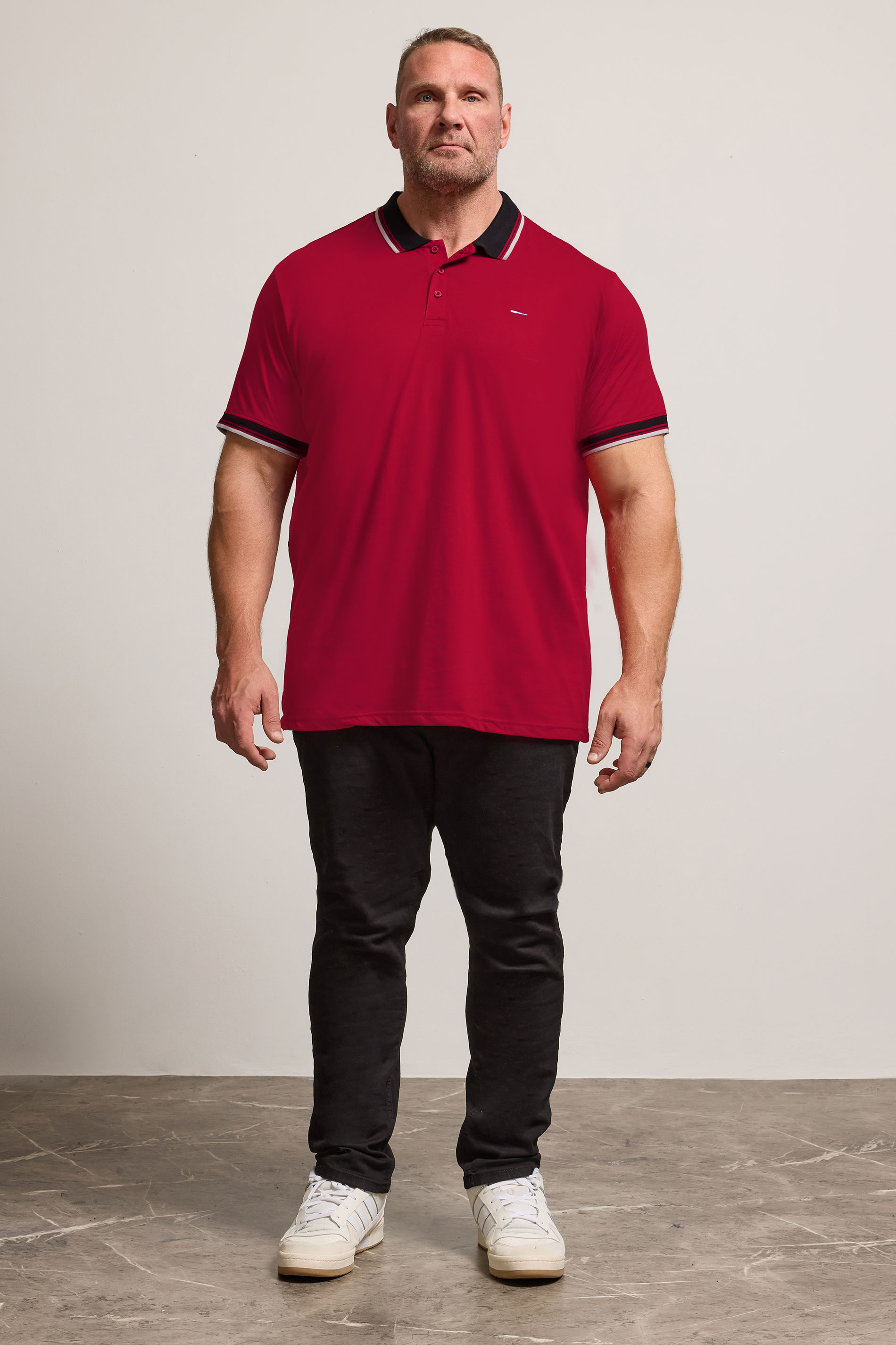 BadRhino Big & Tall Red Contrast Tipped Detail Polo Shirt | BadRhino 2