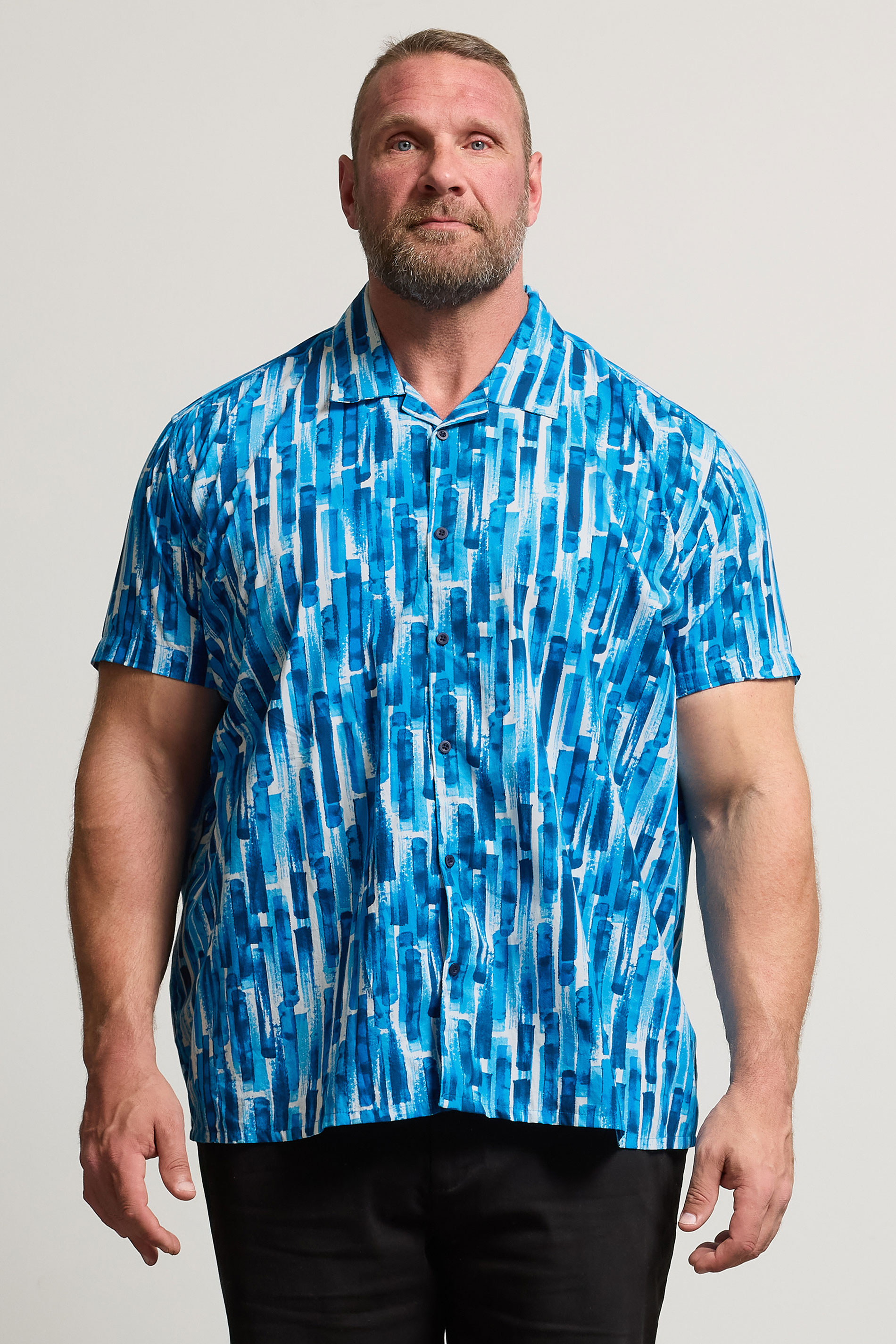 BadRhino Big & Tall Blue Abstract Print Peached Short Sleeve Revere Collar Shirt | BadRhino 2