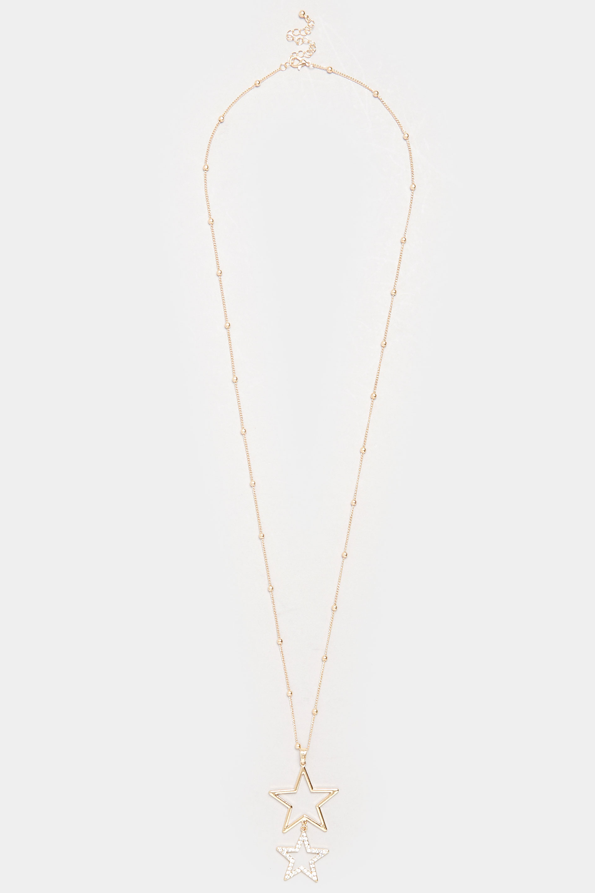 Gold Tone Long Double Diamante Star Necklace | Yours Clothing 2