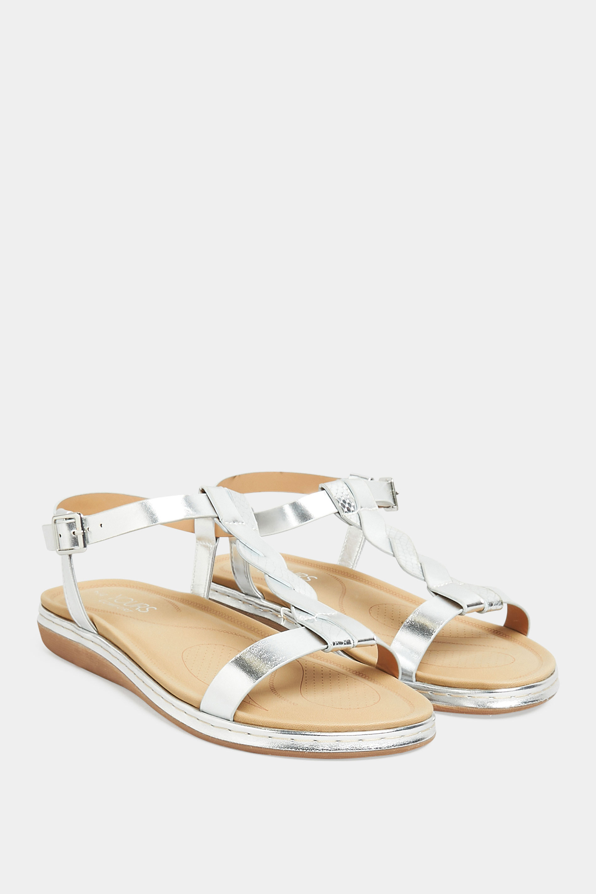 Silver Plaited Strap Sandals In Wide E Fit & Extra Wide EEE Fit | Yours Clothing 2