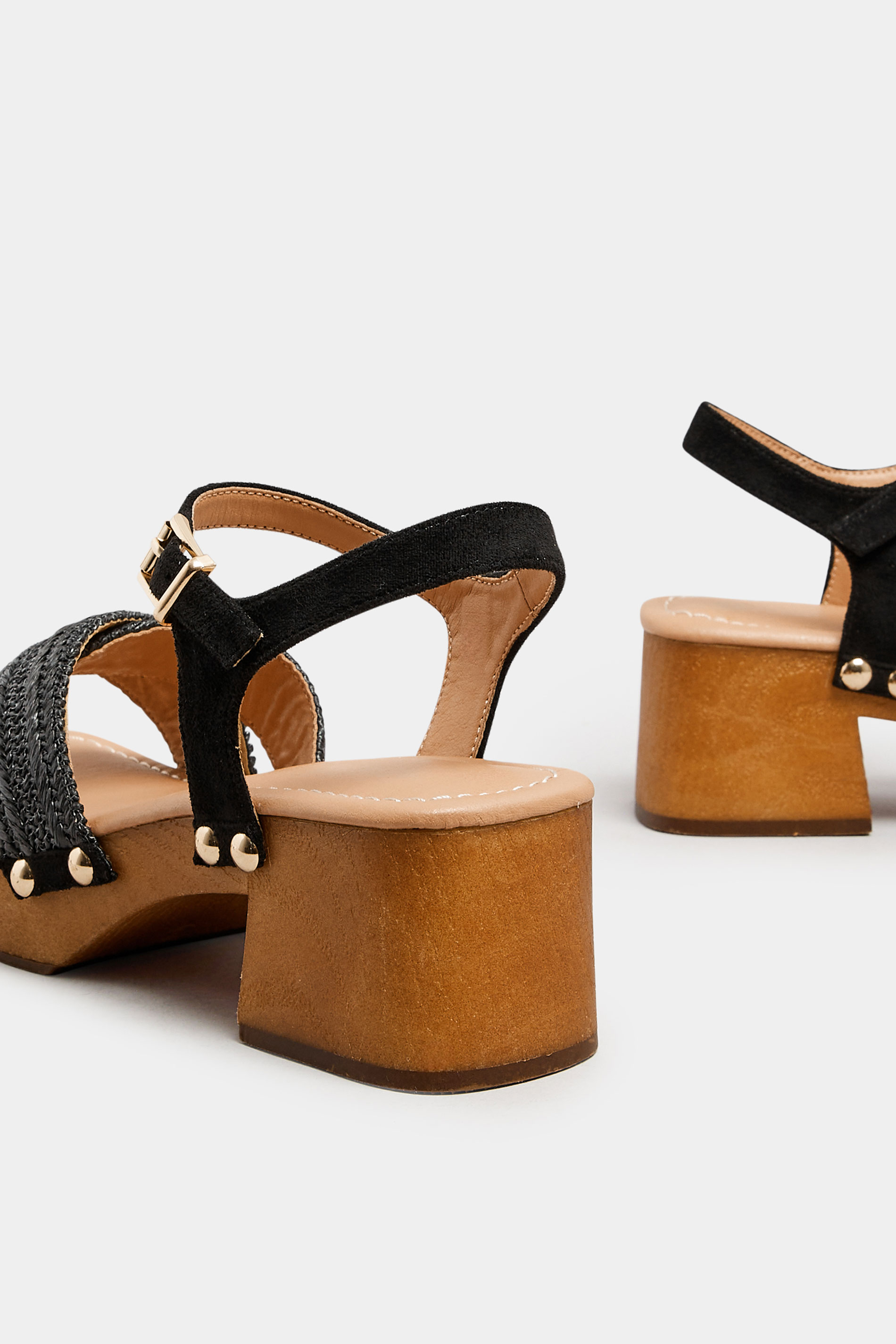 Black Cross Over Platform Wooden Clog Sandals In Wide E Fit | Yours Clothing 5