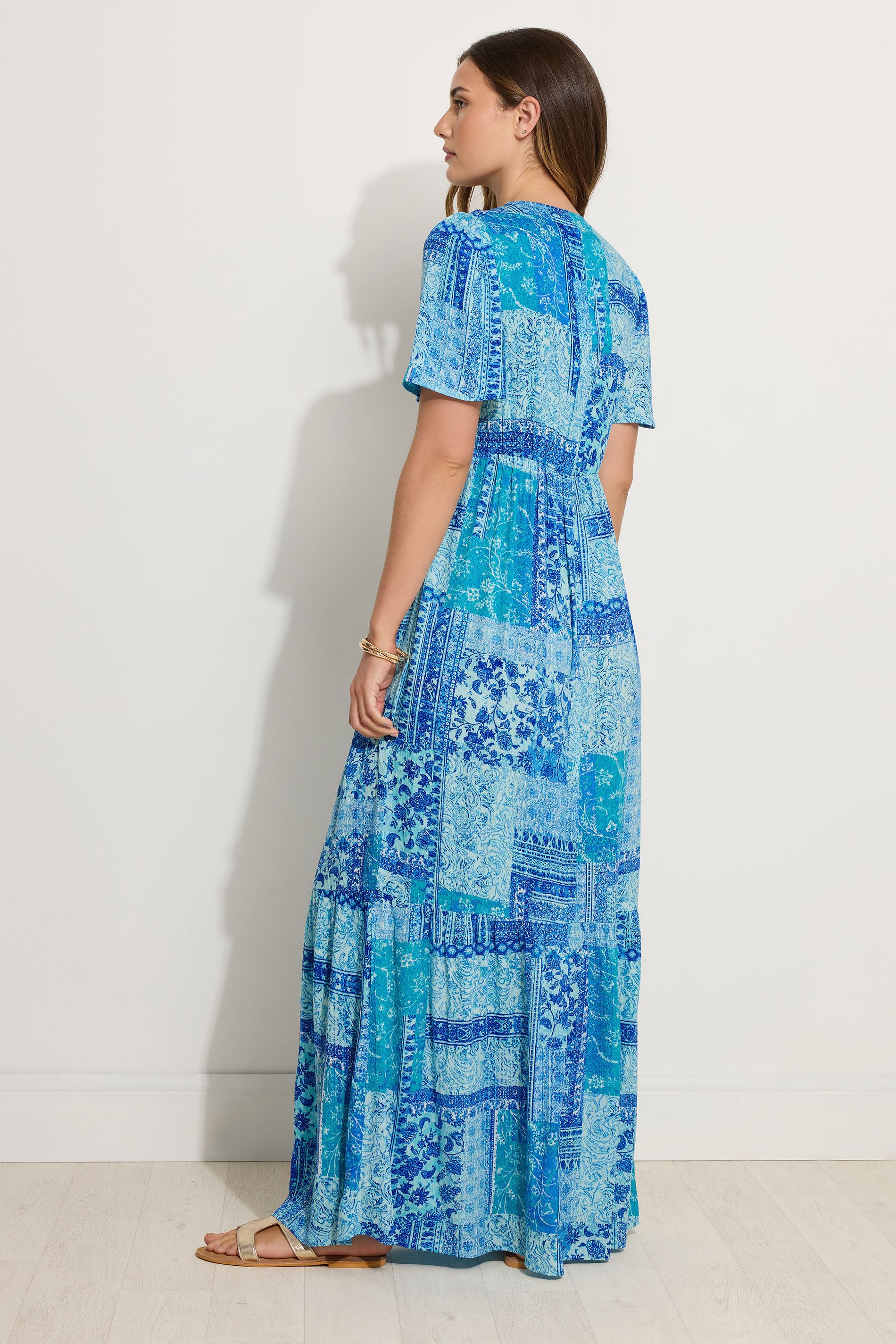 LTS Tall Blue Crinkle Tile Print Maxi Dress | Long Tall Sally 3