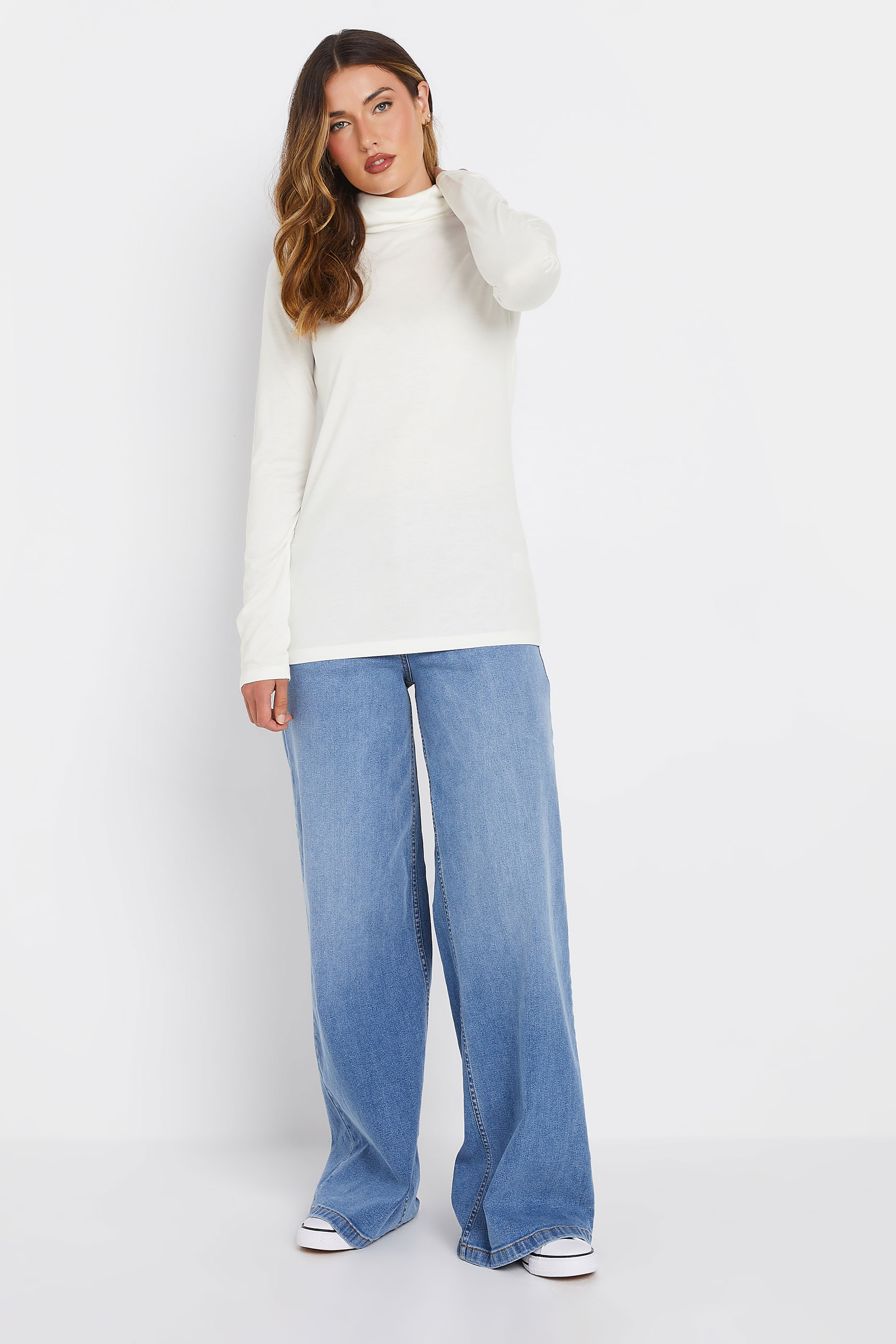 LTS PREMIUM Tall White Long Sleeve Roll Neck Top | Long Tall Sally 2