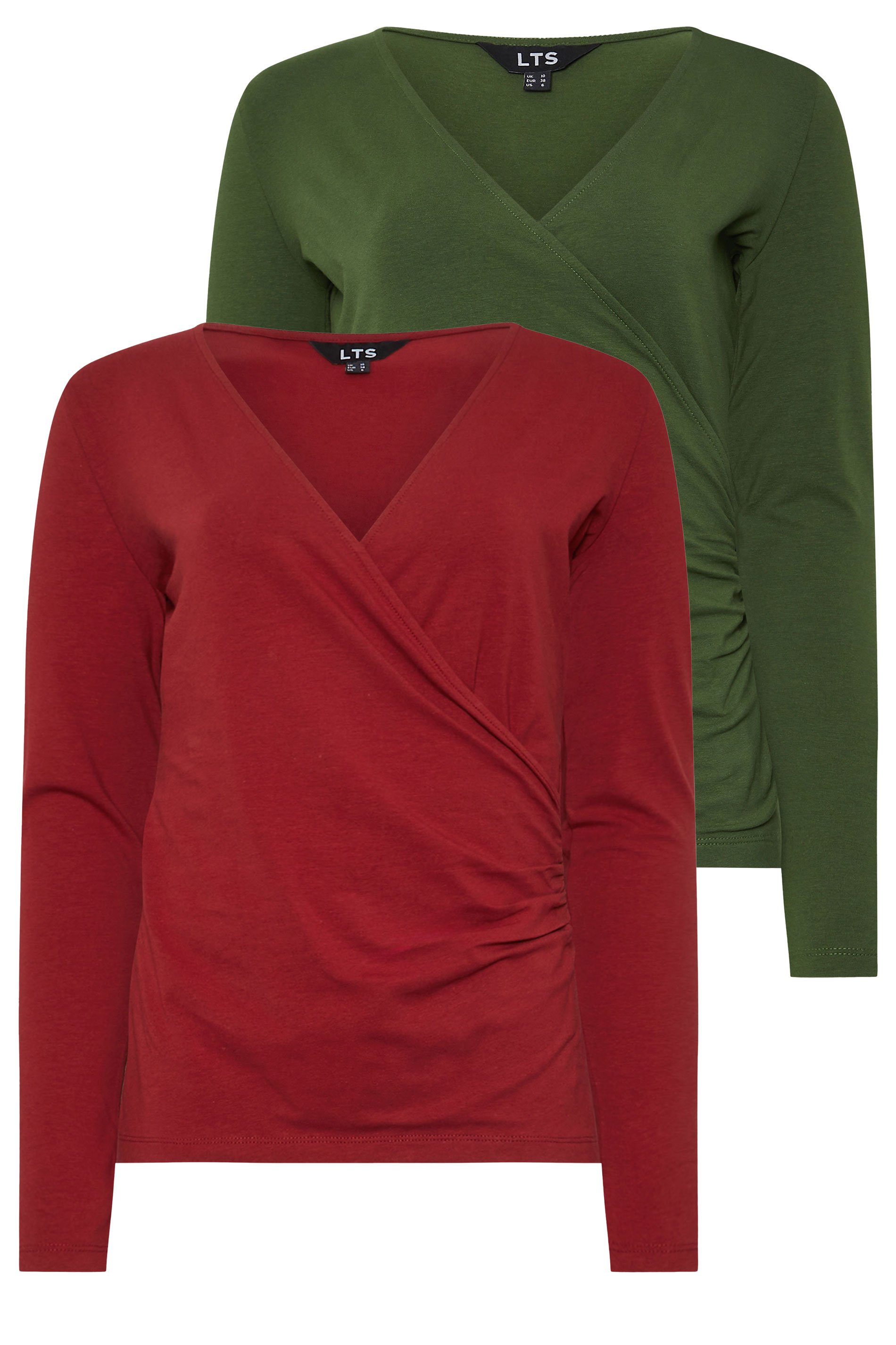 LTS Tall 2 PACK Khaki Green & Red Wrap Tops | Long Tall Sally 7