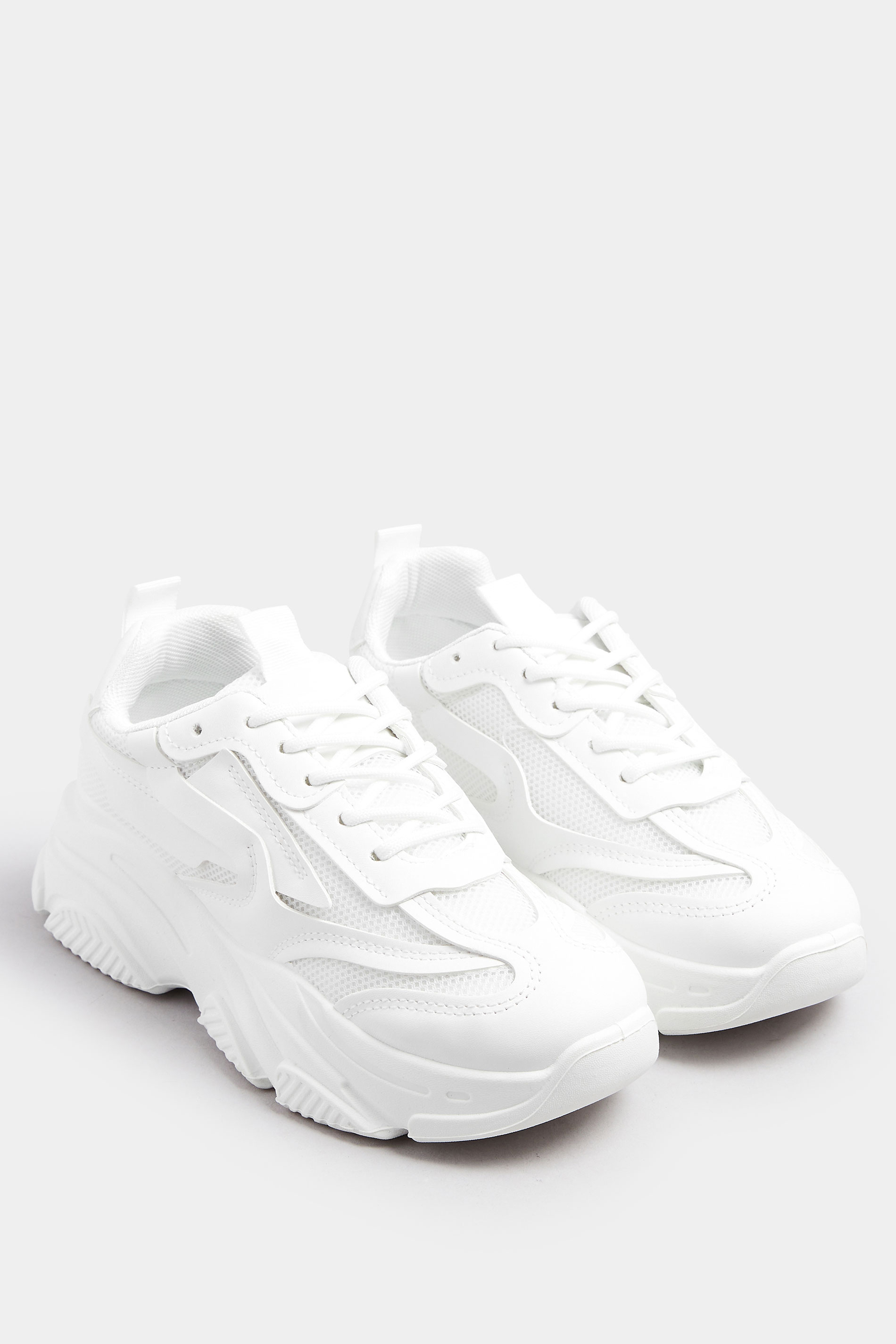 White Chunky Lace Up Trainers In Standard Fit | Yours Clothing 2