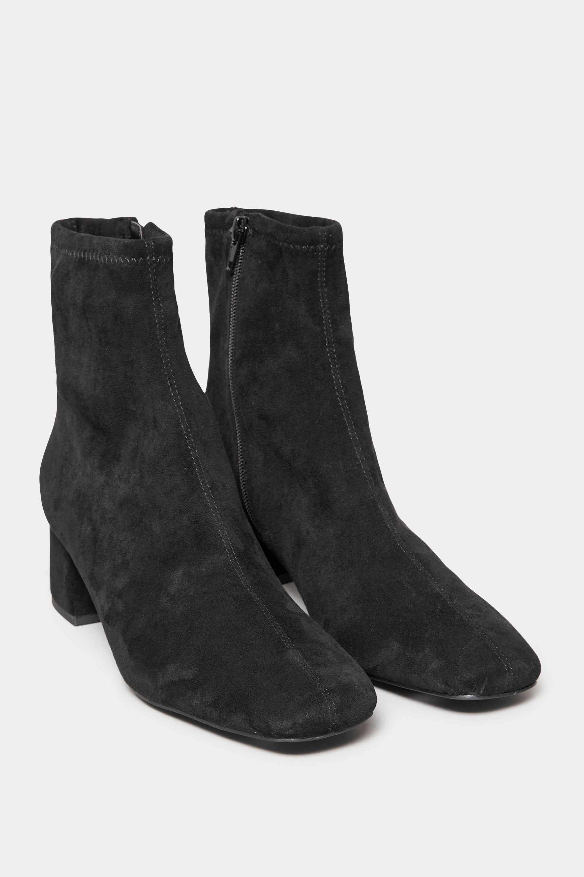 LTS Black Suede Block Heel Boots In Standard Fit | Long Tall Sally 2