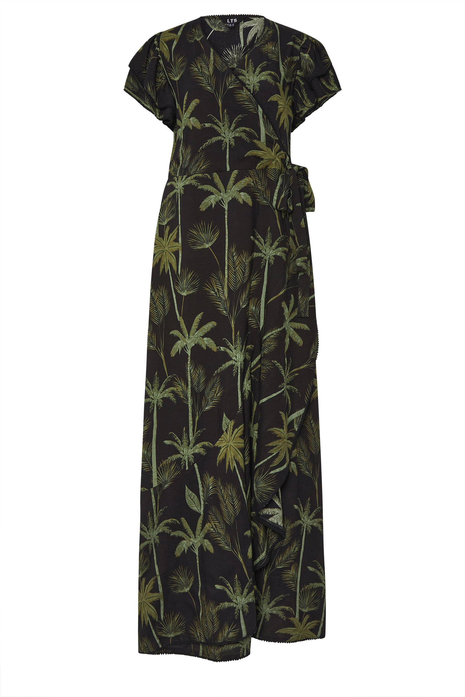 LTS Tall Black Tropical Palm Frill Sleeve Maxi Dress | Long Tall Sally 6