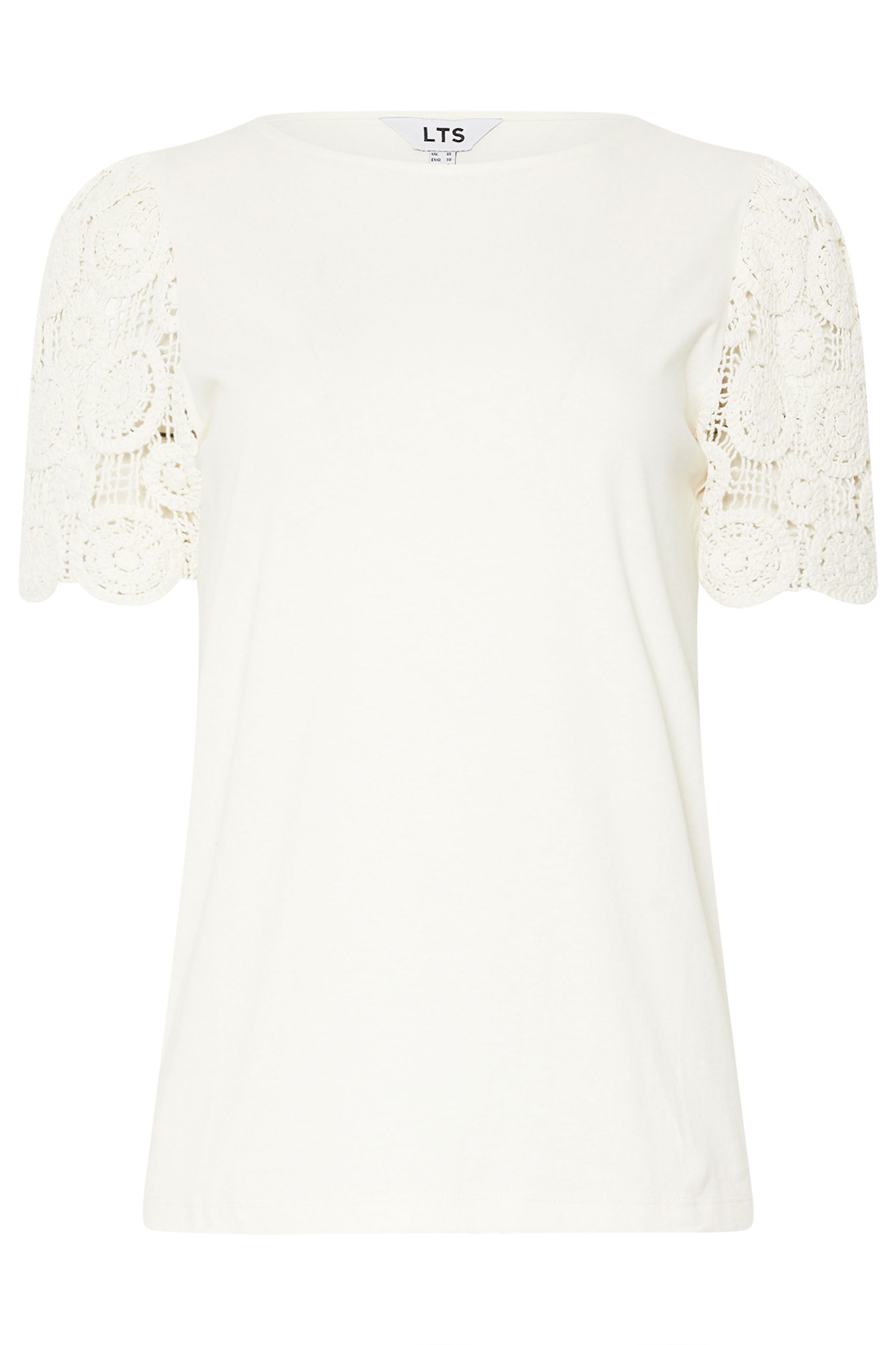 LTS Tall Ivory White Crochet Sleeve T-Shirt | Long Tall Sally 6