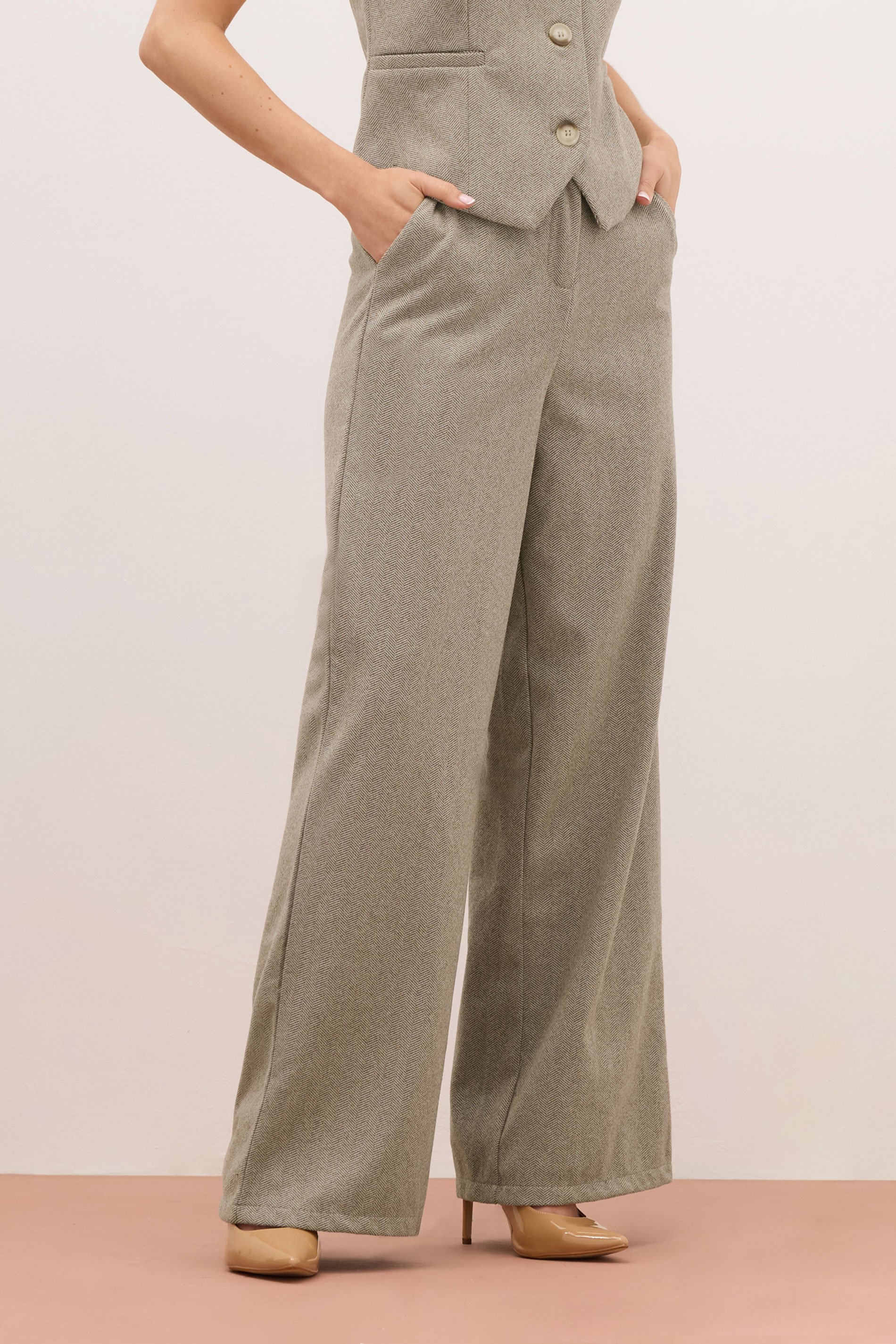 LTS PREMIUM Tall Brown Herringbone Formal Trousers | Long Tall Sally 3