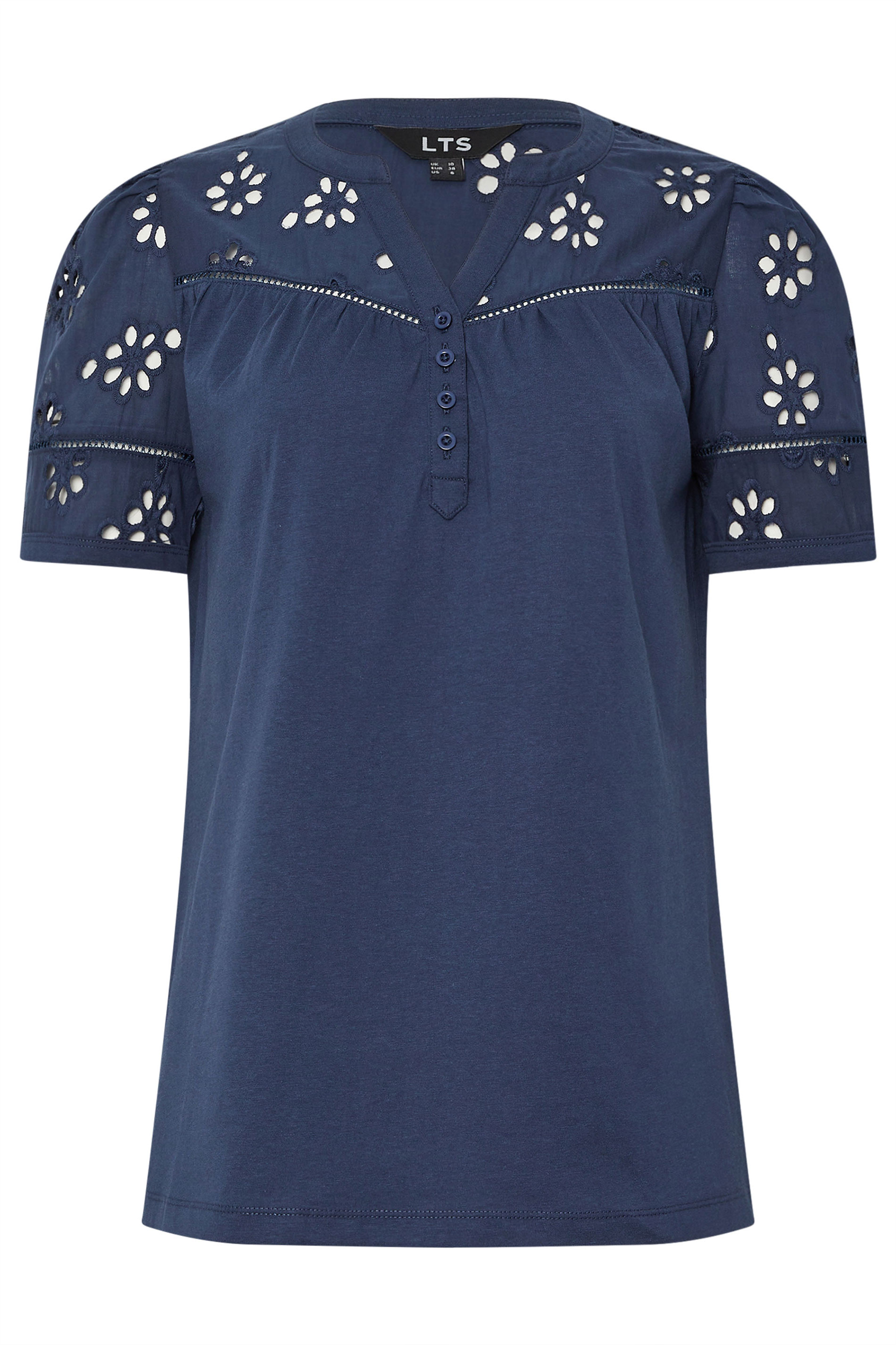 LTS Tall Navy Blue Cotton Broderie Short Sleeve Top | Long Tall Sally 7