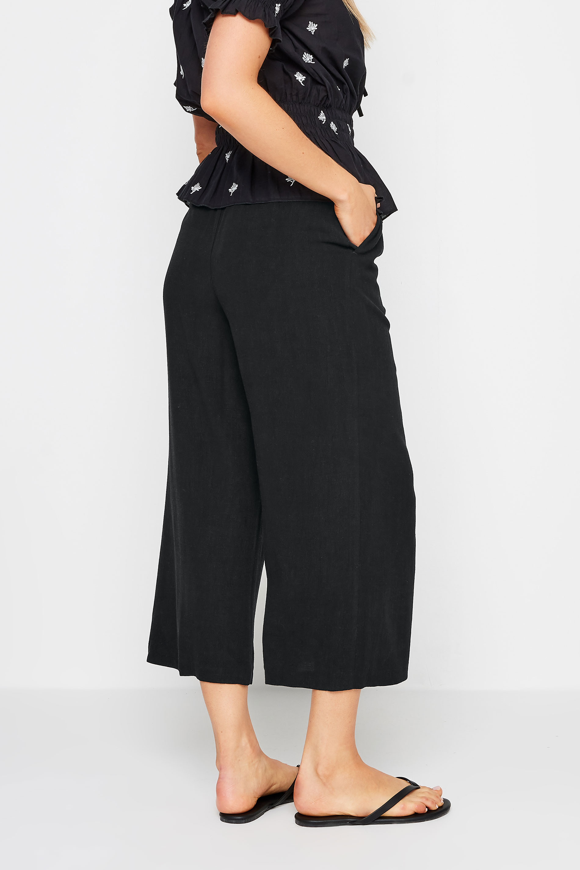 LTS Tall Women's Black Linen Cropped Trousers | Long Tall Sally  3