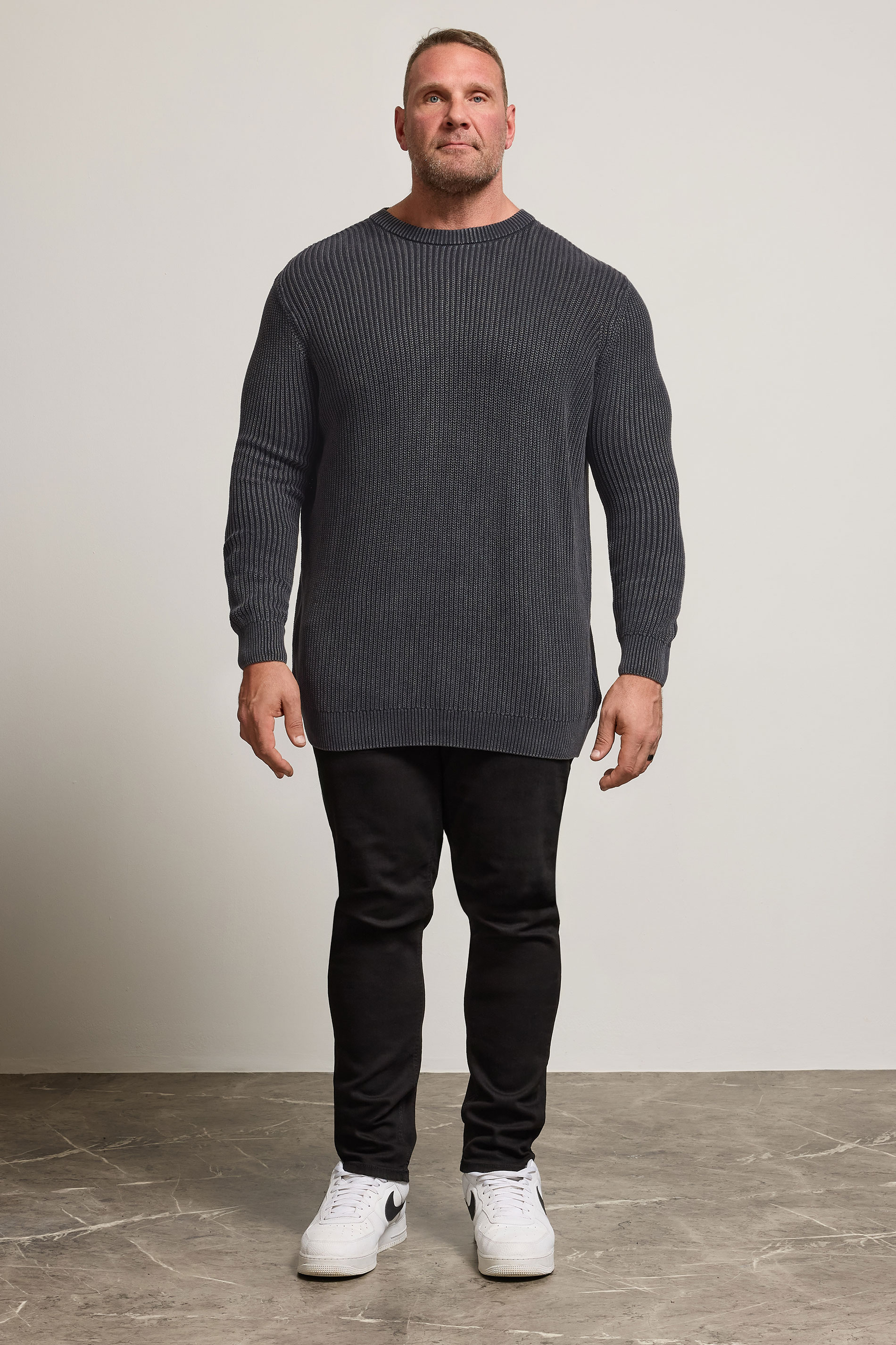 BadRhino Big & Tall Charcoal Grey Acid Wash Jumper | BadRhino 2